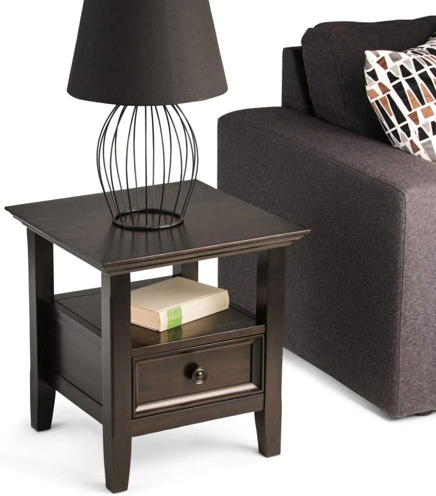 Simpli Home Amherst Wood 19" Square Transitional End Table in Hickory Brown