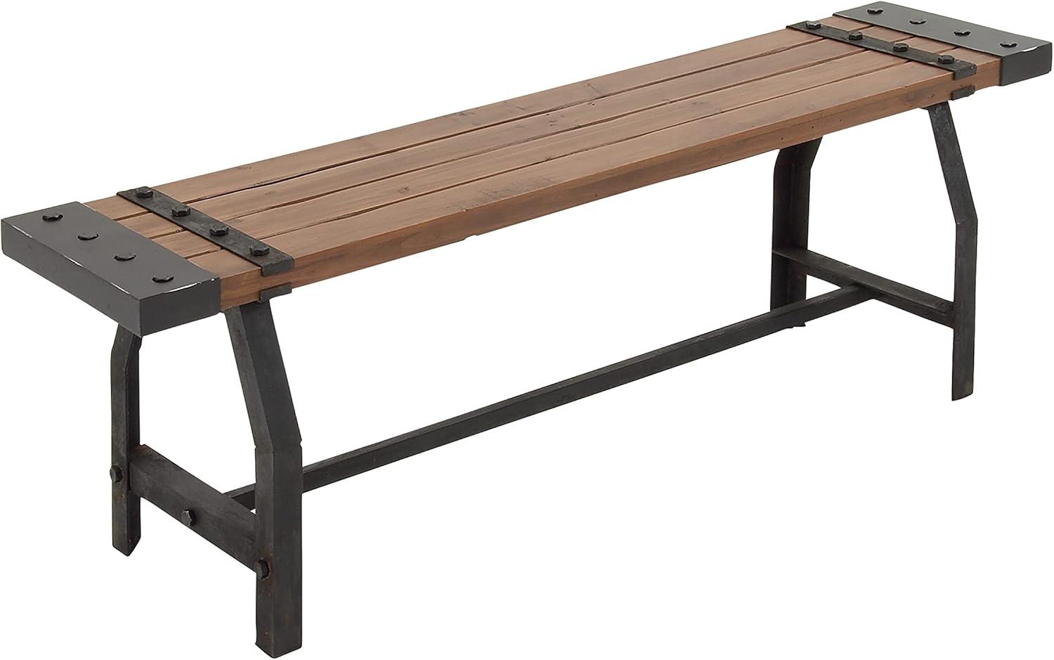 Williston Forge Rickey Wood Brown Bench with Black Metal Base and Studs