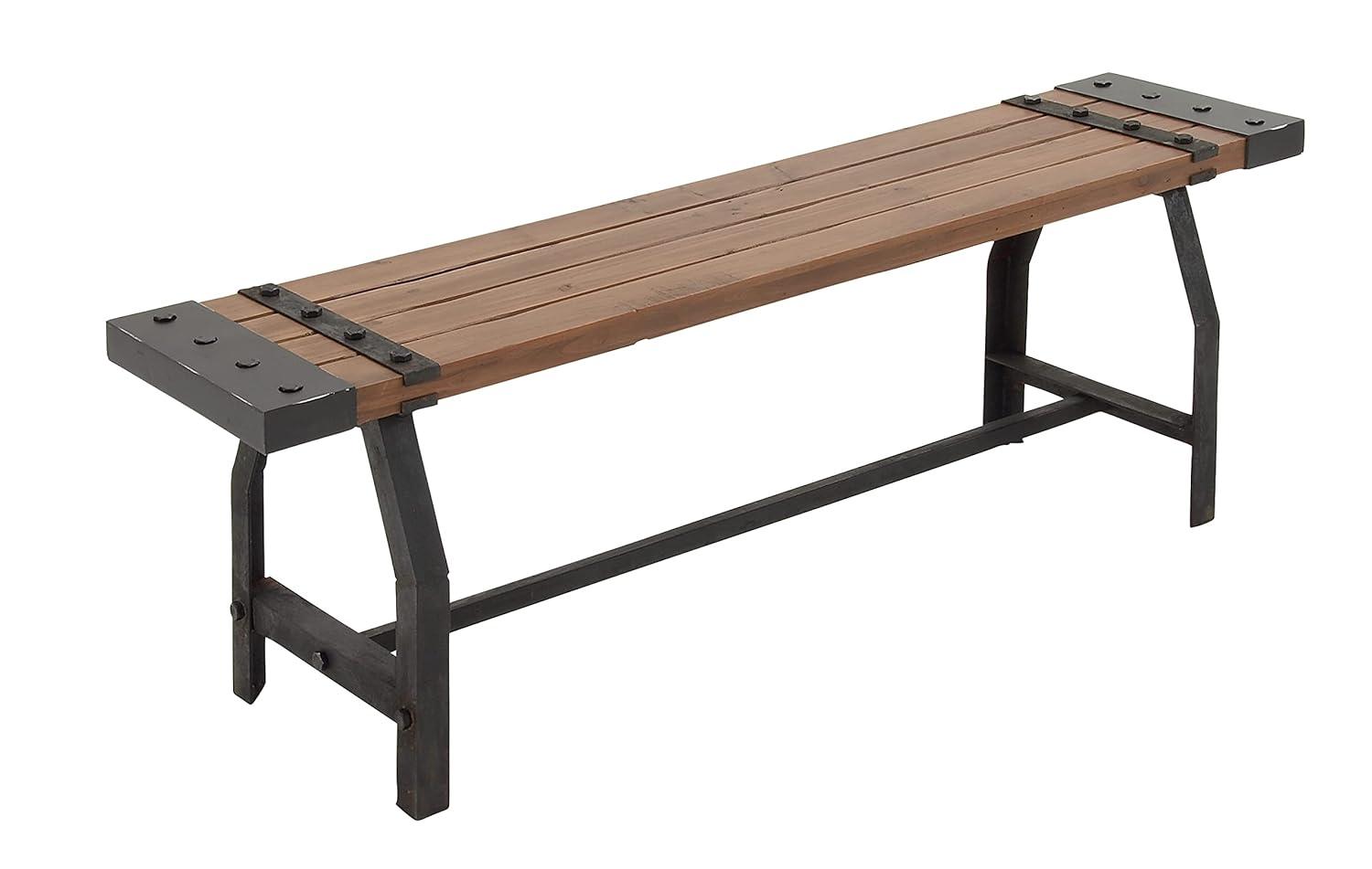Williston Forge Rickey Wood Brown Bench with Black Metal Base and Studs