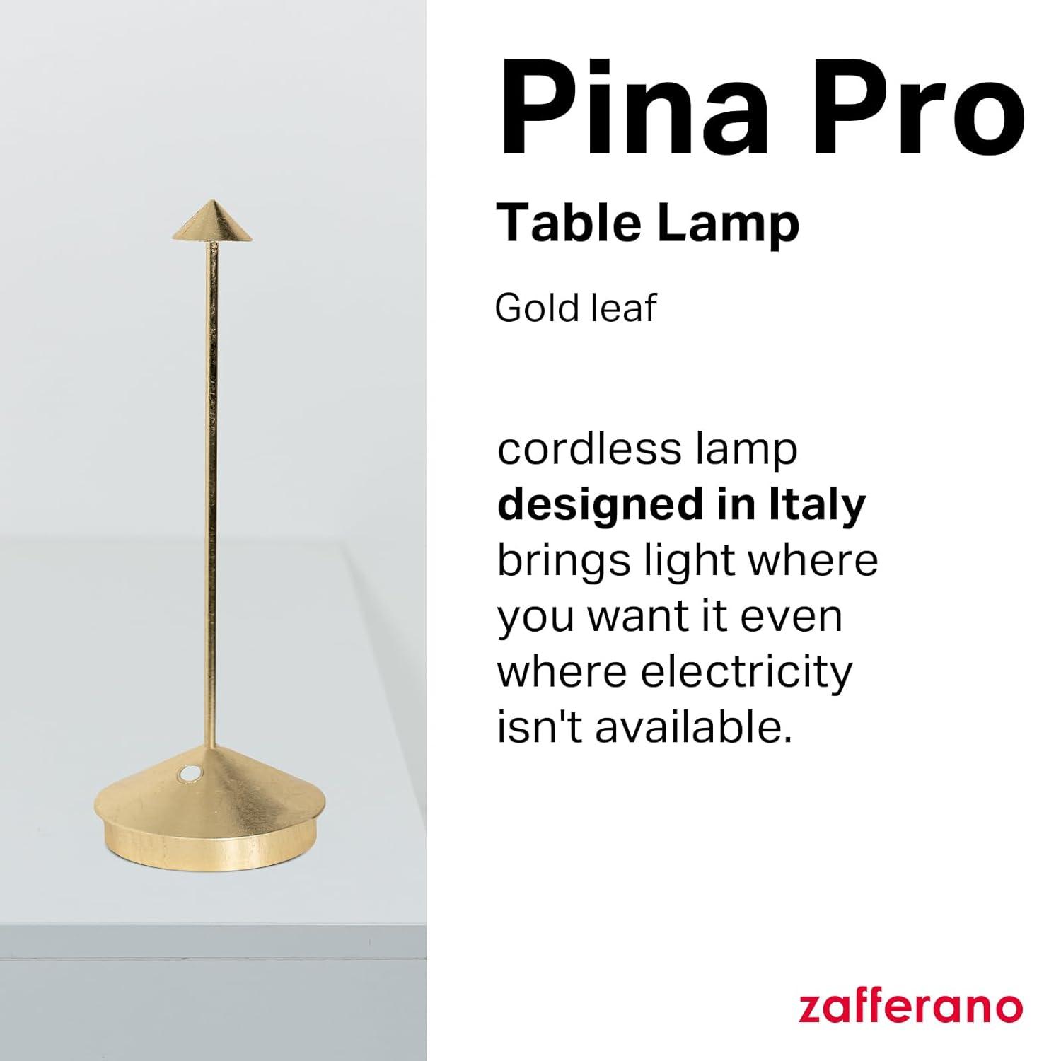 Zafferano, Pina Pro Lamp with Gold Leaf, Rechargeable Cordless Table Lamp with Touch Controls, Usable as an Indoor Lamp, Dimmer, 2200-3000 K, Height 11.4 Inches
