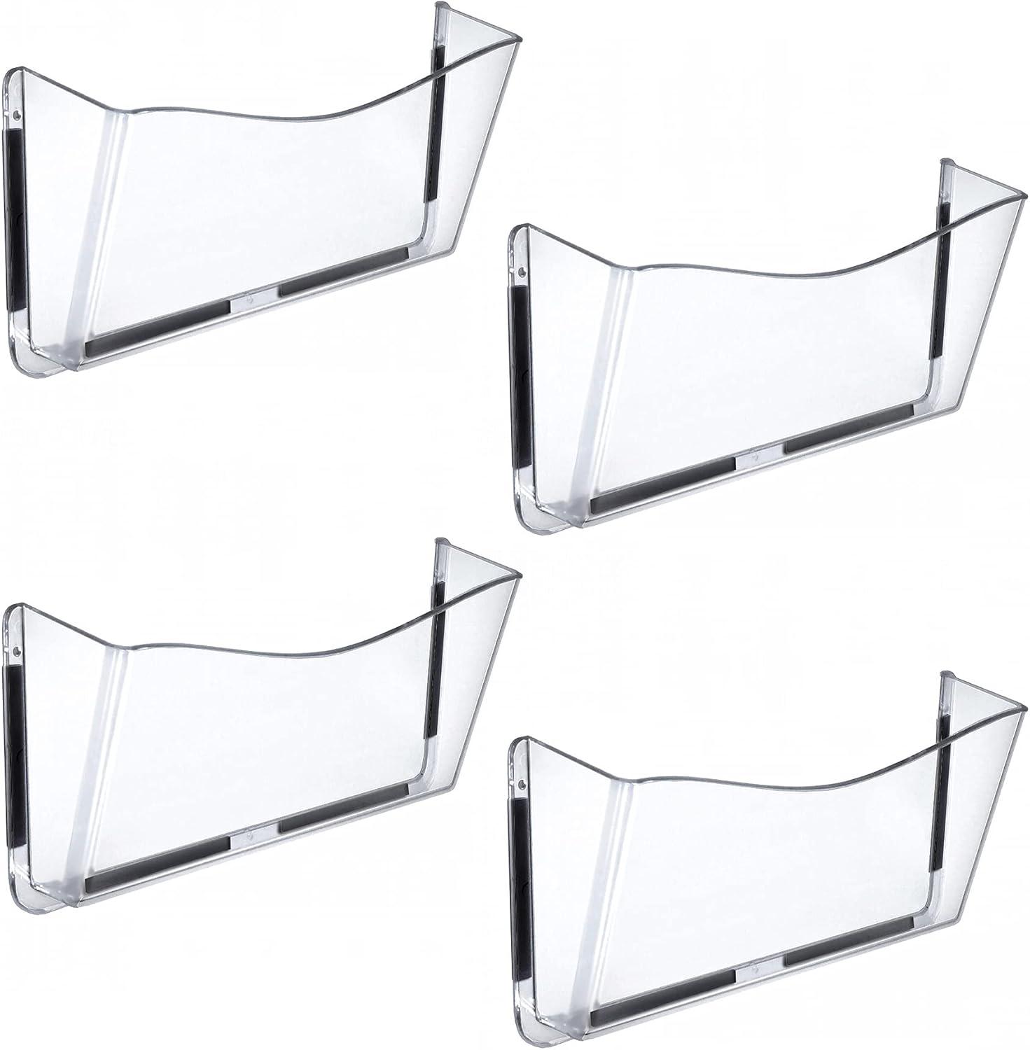 Azar Displays Clear Plastic Wall Mount File Holder with Magnets, 4-Pack (Set of 4)