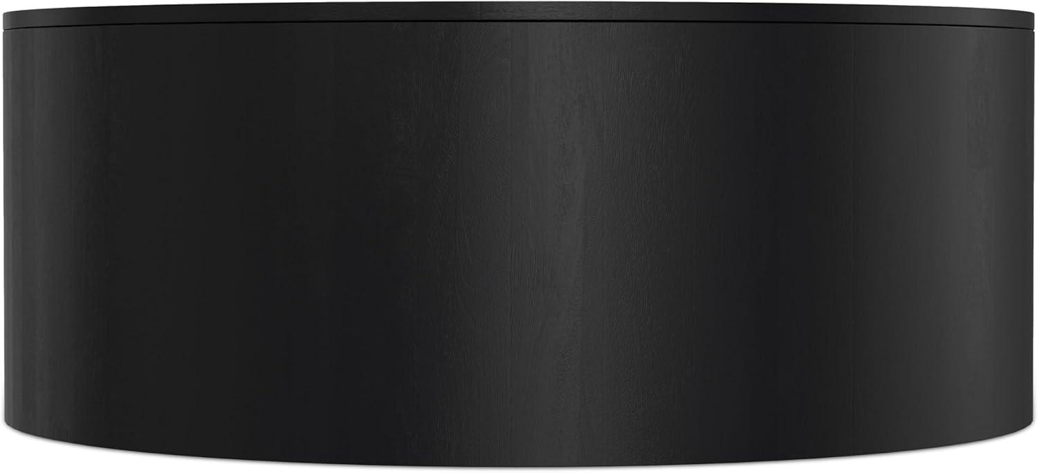 Simpli Home Millbury 36"W Solid Mango Wood Contemporary Round Drum Coffee Table, Fully Assembled