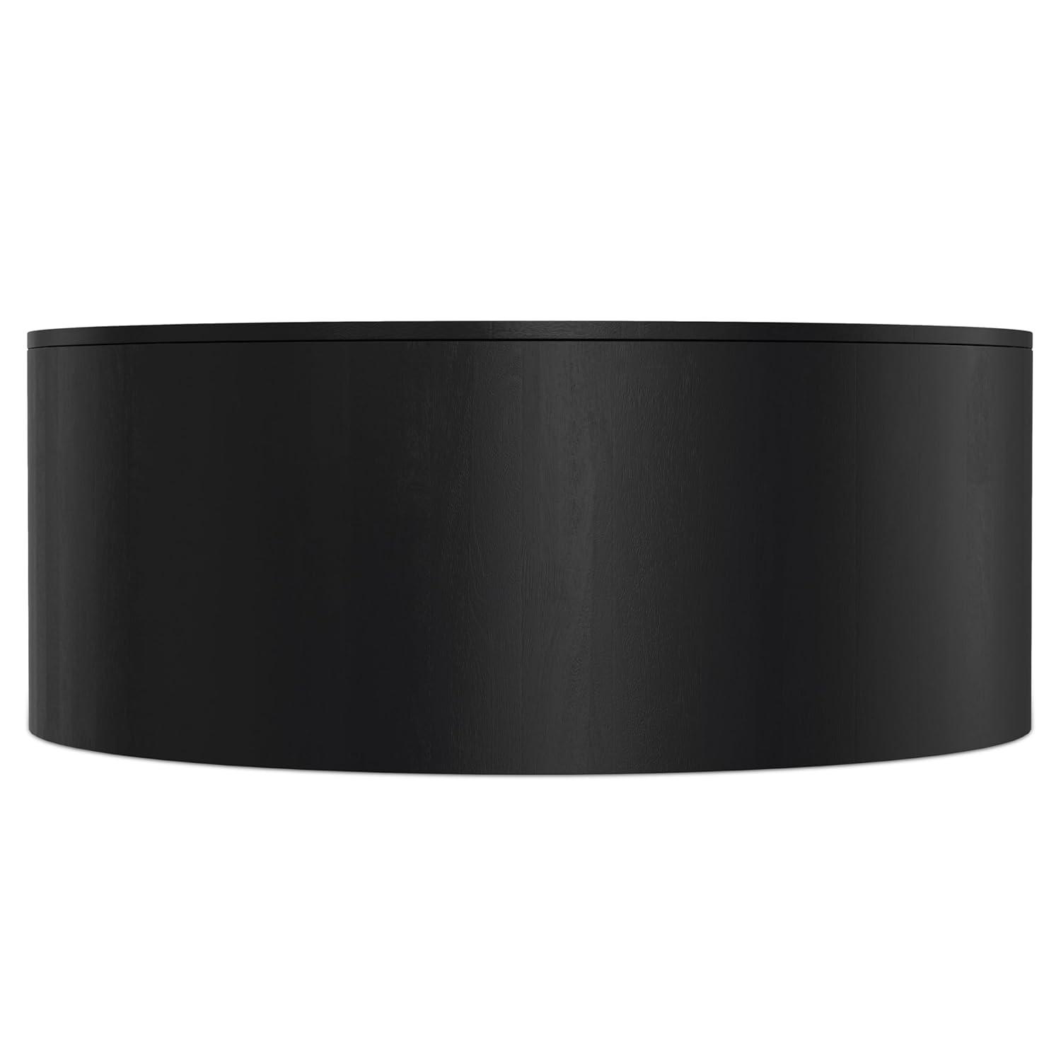 Simpli Home Millbury 36"W Solid Mango Wood Contemporary Round Drum Coffee Table, Fully Assembled