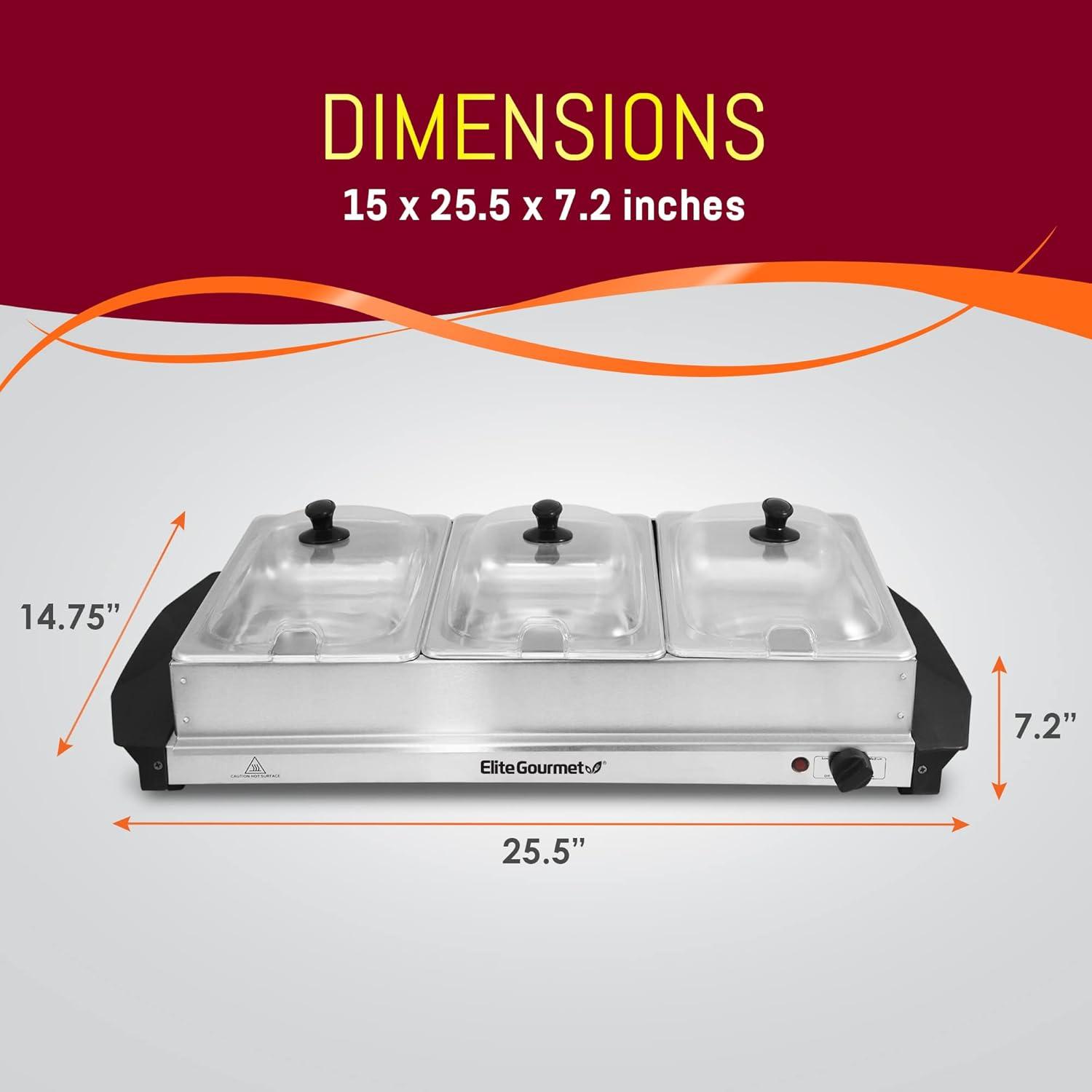 Elite Platinum 3 x 2.5 Qt. Stainless Steel Electric Buffet Server