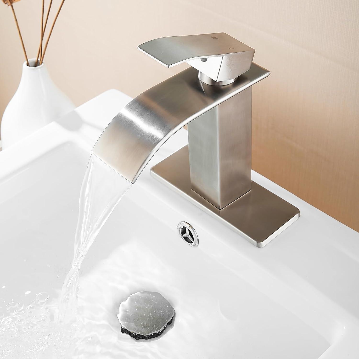 Brushed Nickel Single Handle Waterfall Bathroom Faucet