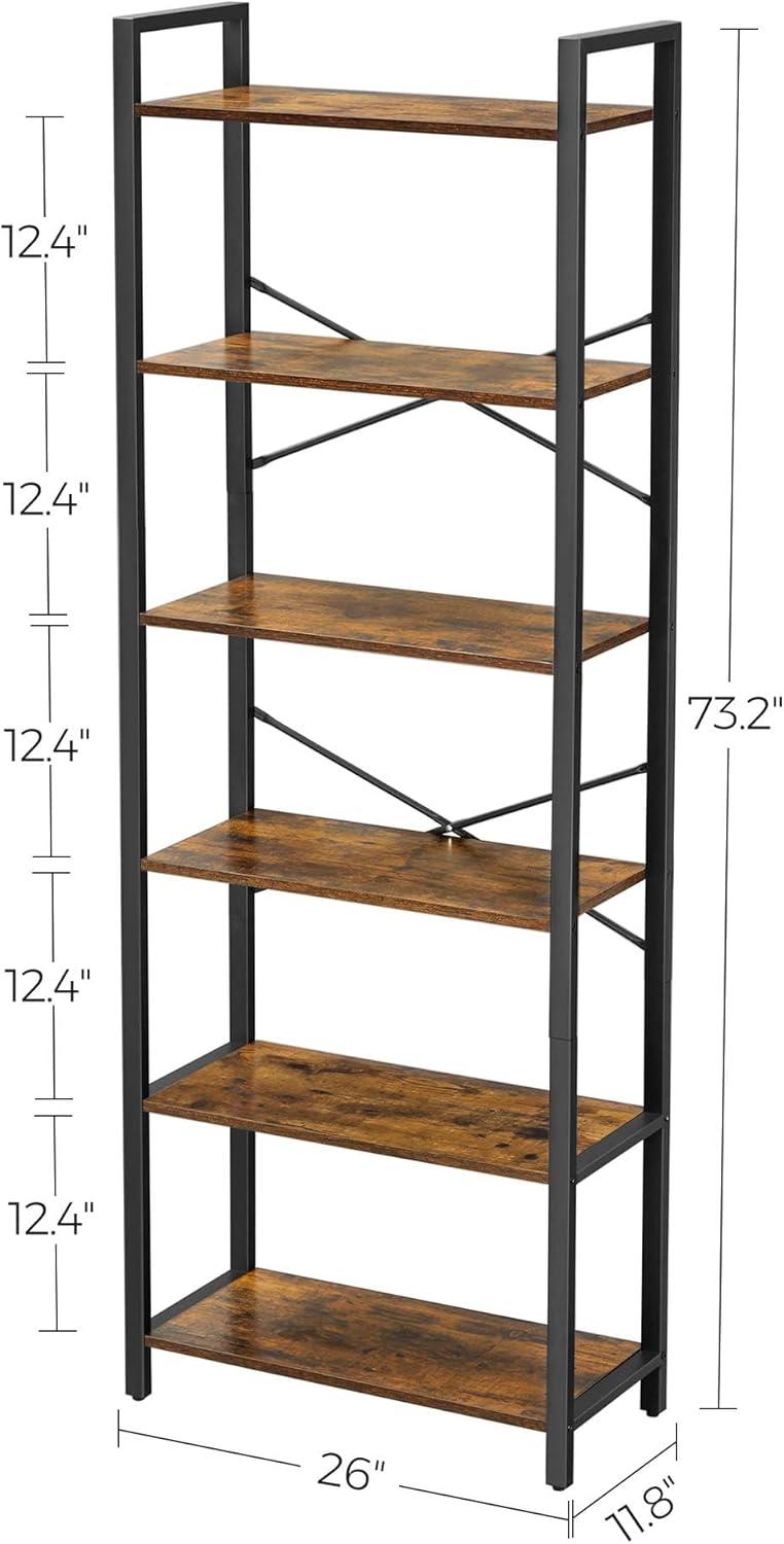 VASAGLE 6-Tier Tall Bookshelf Large Bookcase with Steel Frame Deep Book Shelf for Living Room Home Office Study Rustic Brown and Black