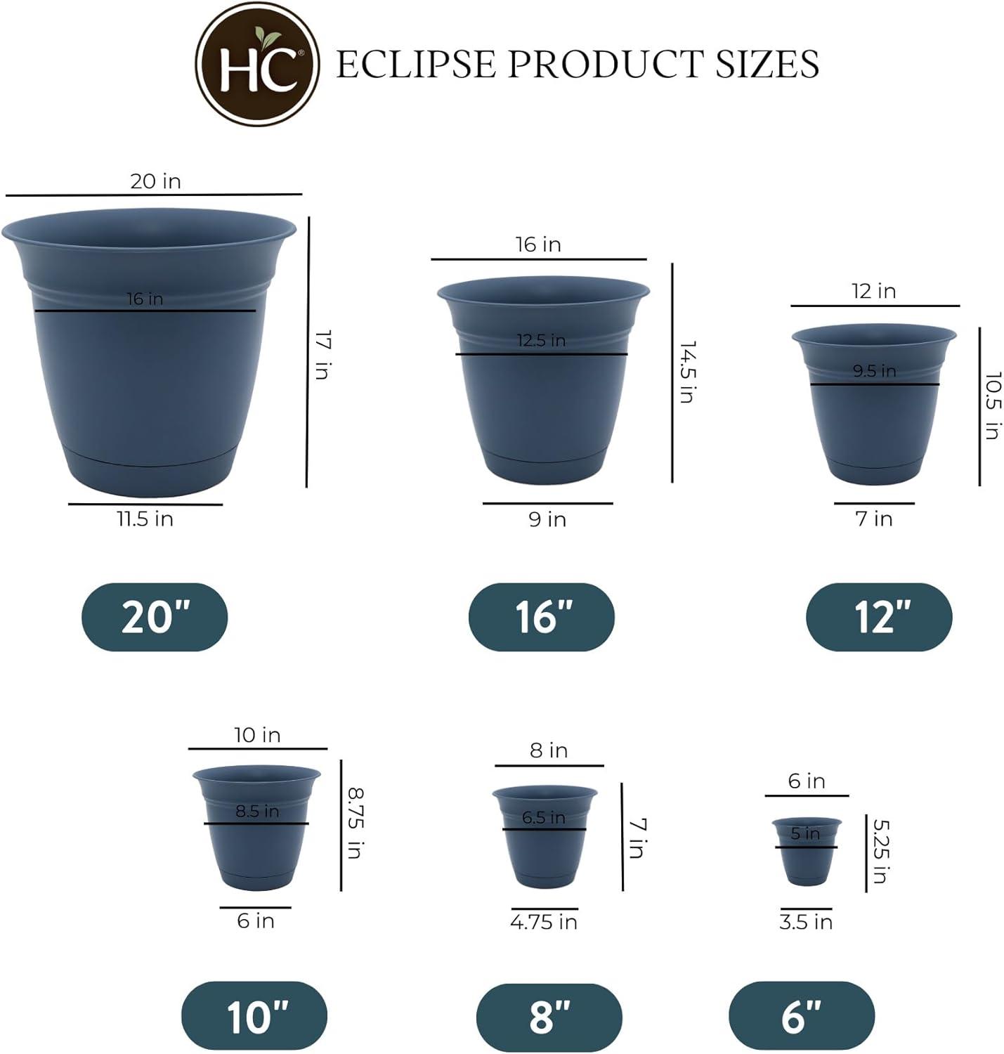 The HC Companies Eclipse Round Planter with Saucer - Outdoor & Indoor Plant Pot with Drainage Holes - Lightweight, UV-Resistant Plastic Pots for Plants, Flowers & Herbs (10" Slate Blue, Pack of 1)