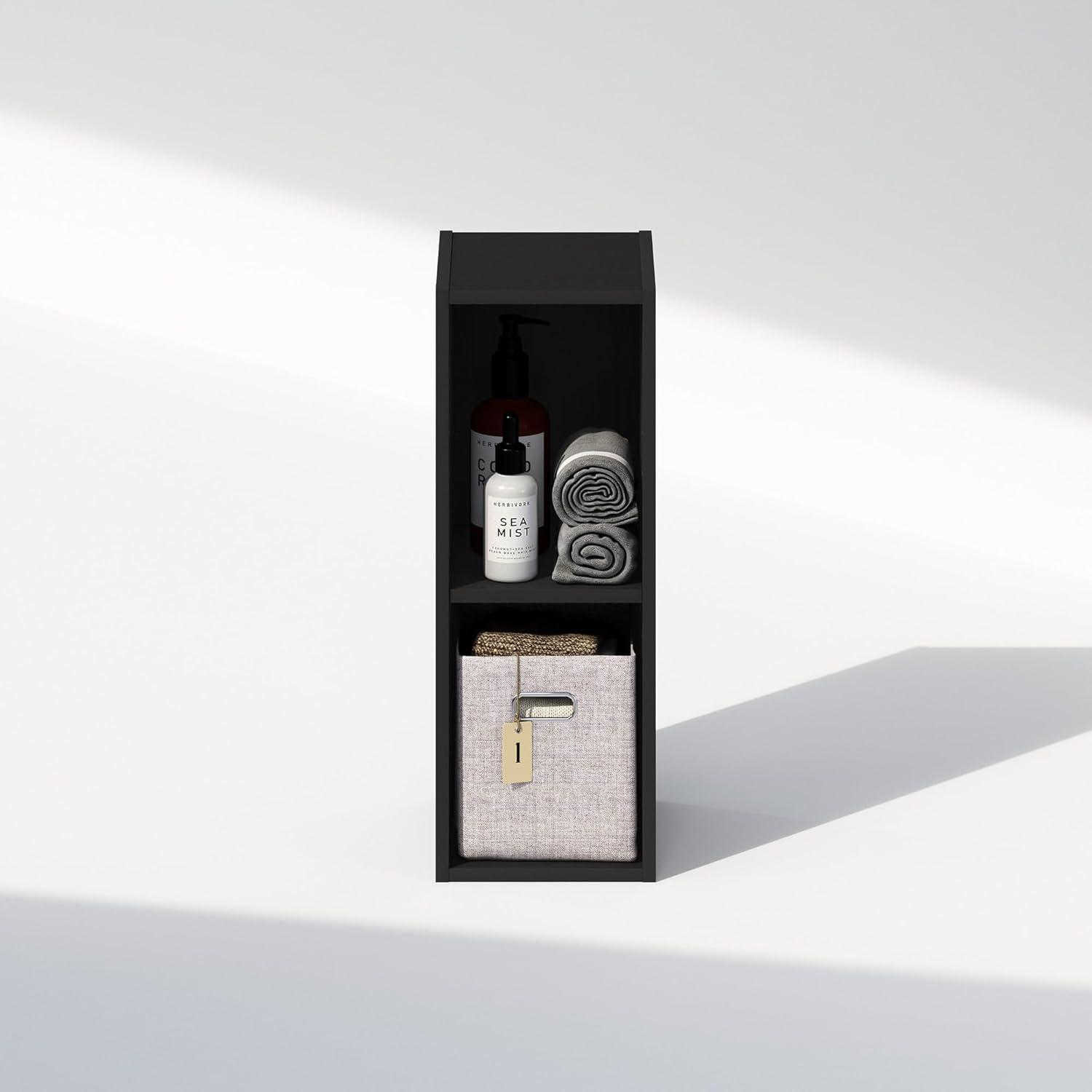 Furinno Reed 2-Tier Multipurpose Clothing & Closet Storage Organizer Shelf, 8-Inch Width, Blackwood