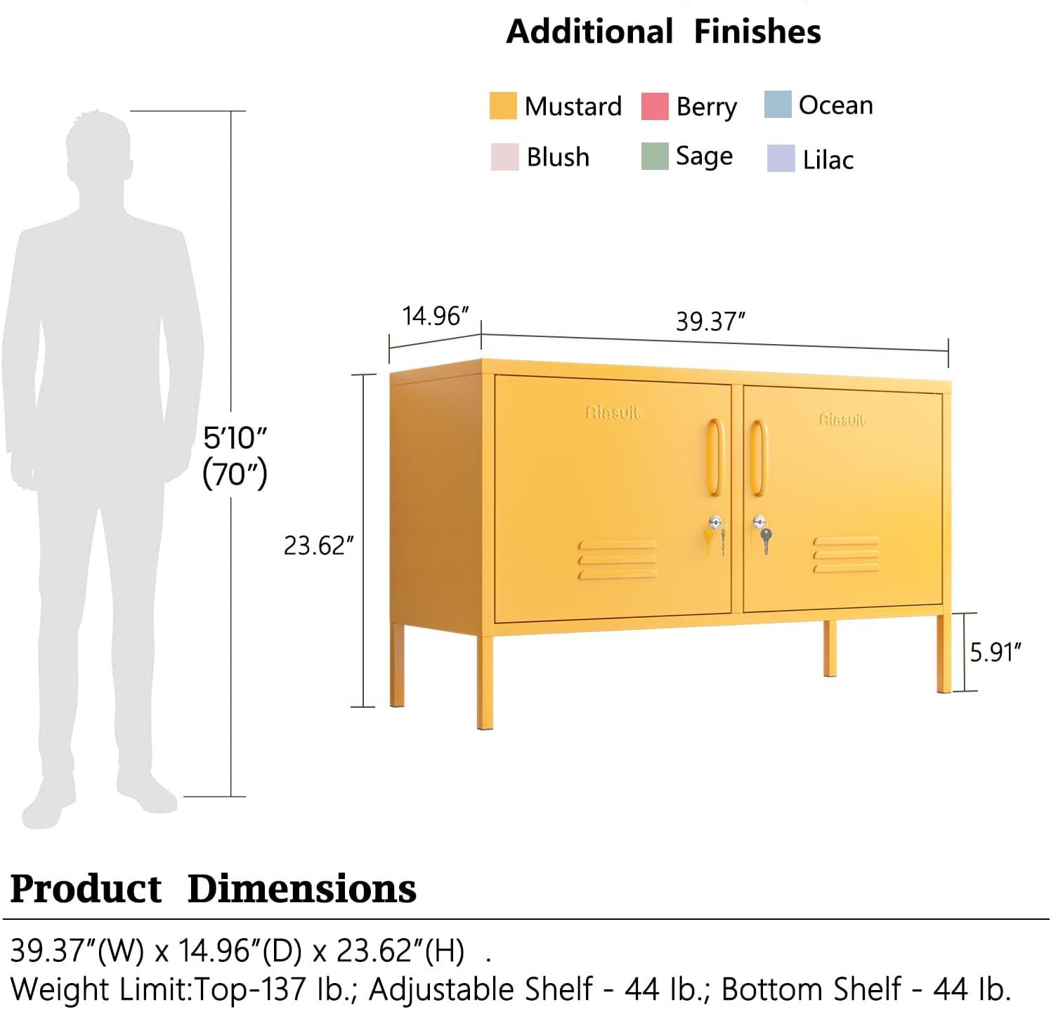 2 Doors Metal Storage Cabinet Multifunction lockers Modern TV Stand Large Space Adjustable Bedroom Locker Red Size: 23.62”H x 39.37”W x 14.96”D