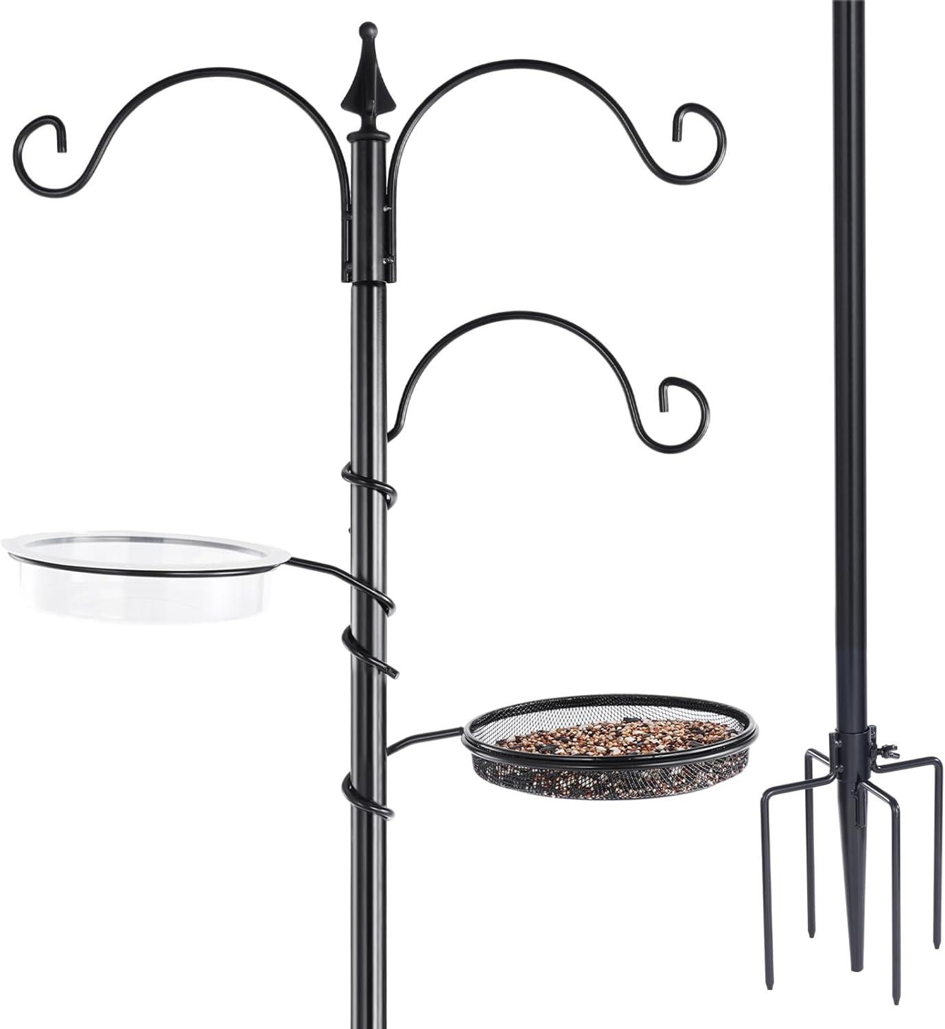 Bird Feeding Station Kit - 77" Bird Feeder Pole with 5 Prong Base, Wild Bird Feeder Stand for Outdoors Hanging Bird Feeders - Black