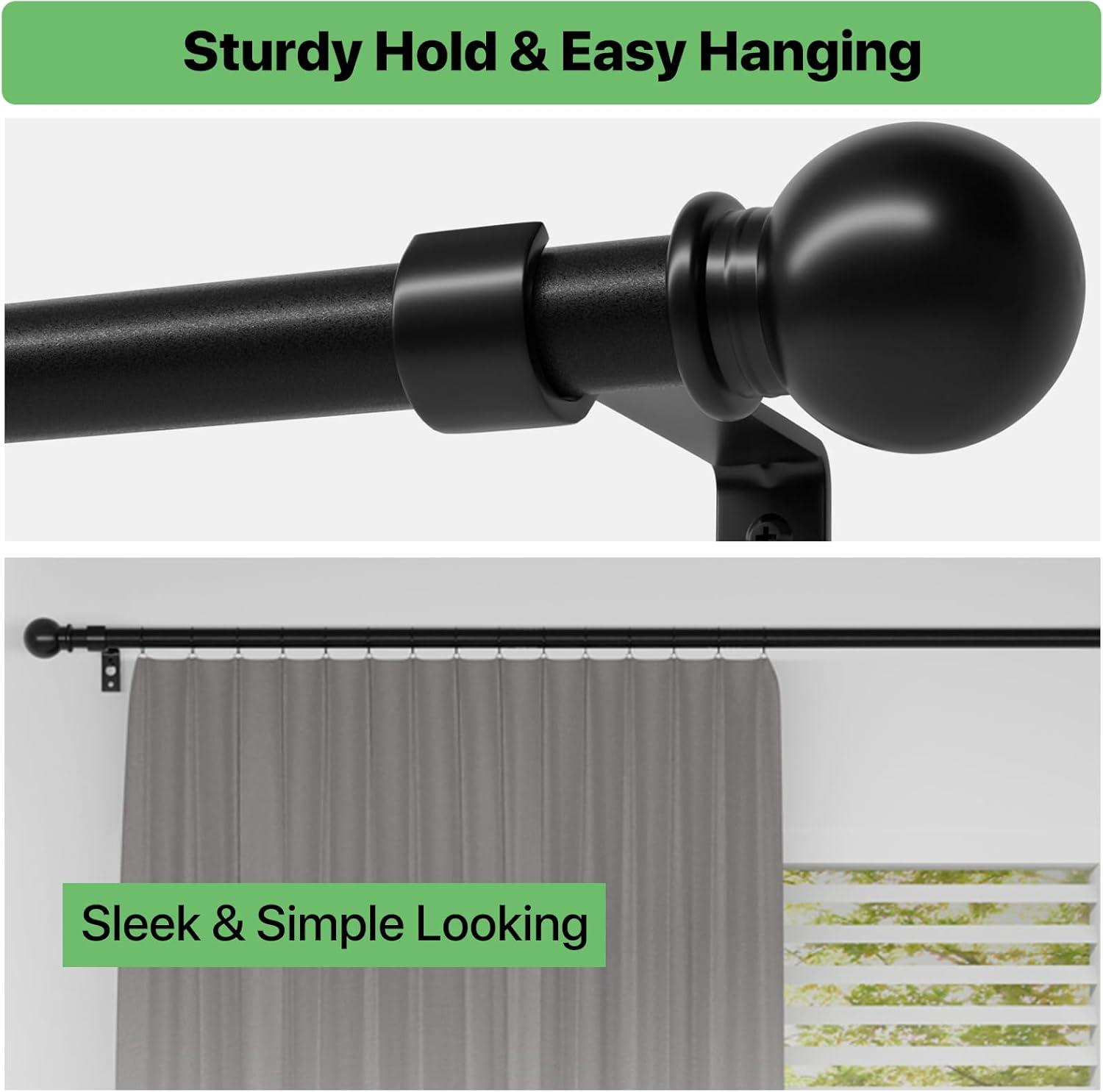 Urbanest Ball Adjustable Double Curtain Rod Set, 5/8", 28-48", Matte Black