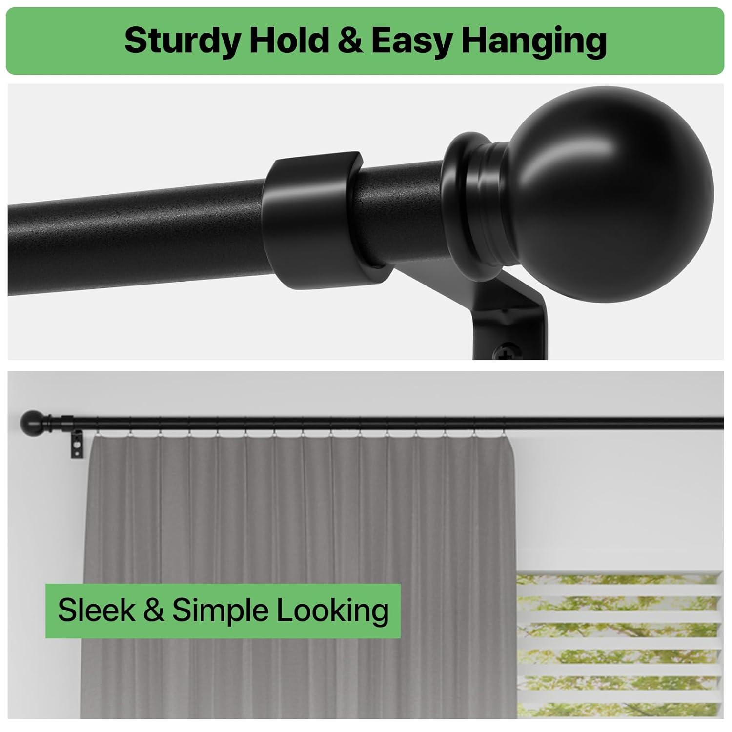 Urbanest Ball Adjustable Double Curtain Rod Set, 5/8", 28-48", Matte Black