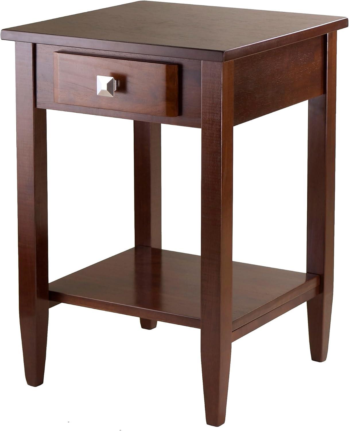 Richmond End Table with Tapered Leg Walnut Finish - Winsome: Modern Storage, Brushed-Chrome Knob, Hardwood