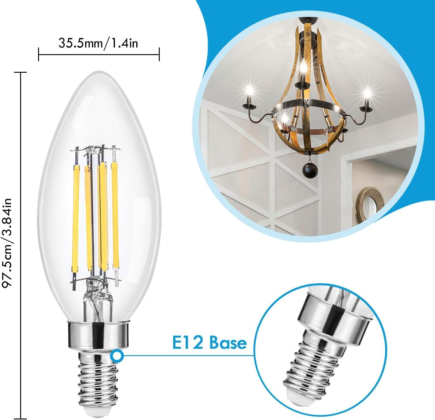 Dimmable Warm White LED Filament Chandelier Bulbs, 6-Pack