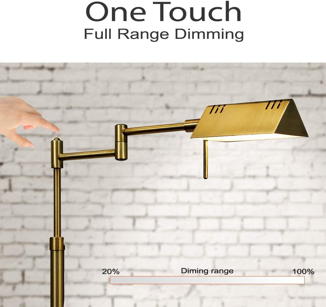 Adjustable Gold LED Pharmacy Floor Lamp with Swing Arms