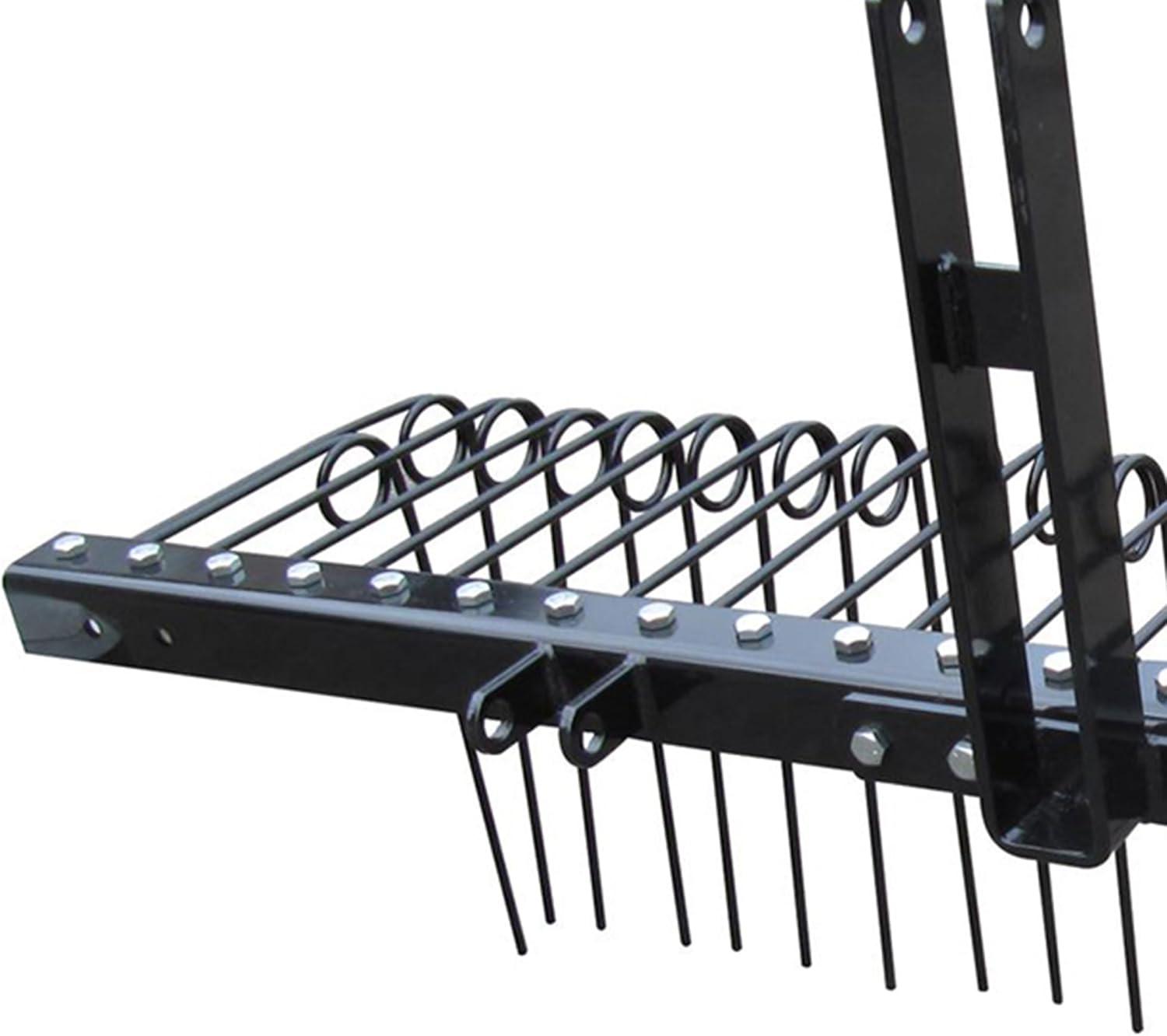 Field Tuff Steel Spring Coil Tine Tow Behind Landscape Rake for Leaves, Pine Needles, Straw, and Grass with 3 Point Hitch Receiver Attachment, Black