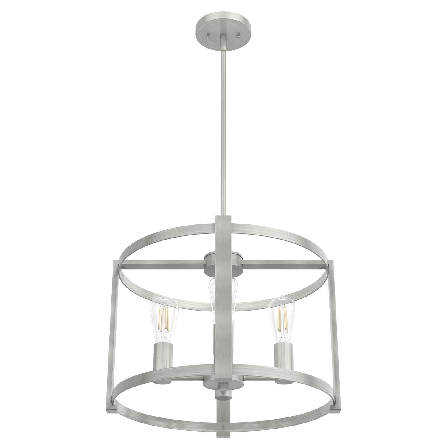 Hunter - Astwood 4-light Brushed Nickel, Medium Size Chandelier, Dimmable, Caged Style, Drum Shaped, for Bedrooms, Kitchens, Dining, Living Rooms - 19134