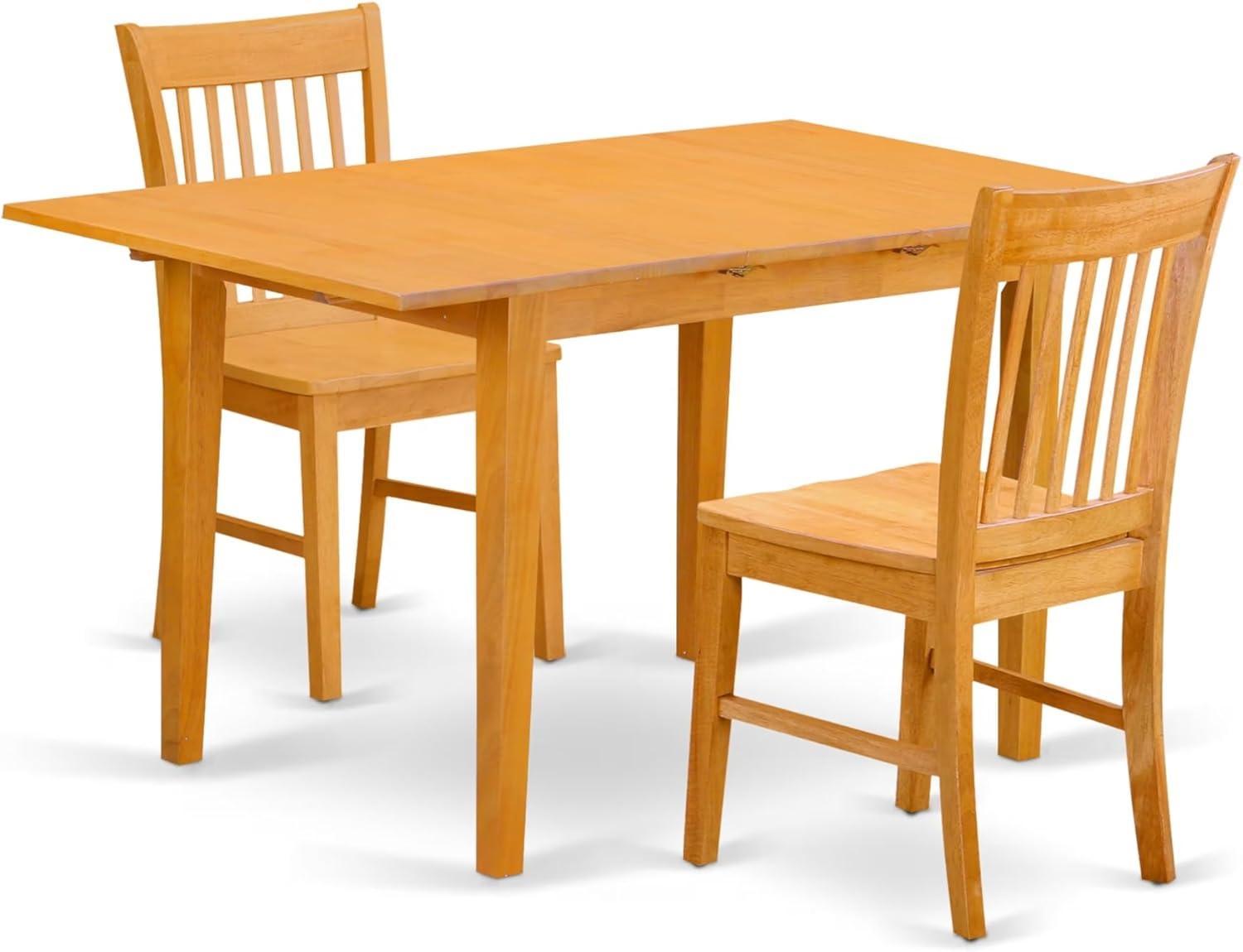 Oak 3-Piece Rectangular Dining Table Set with Chairs