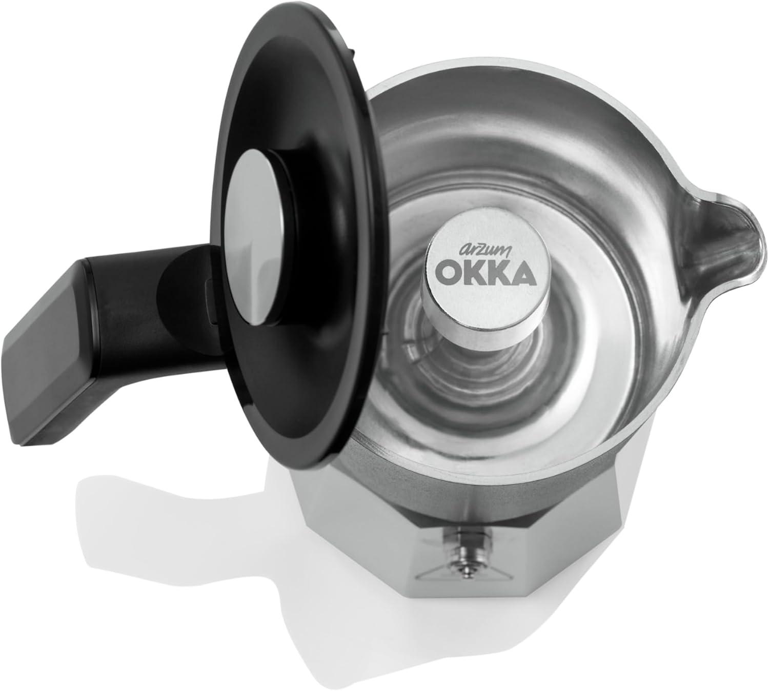 Arzum Okka Rich Moka Pot Turkish Coffee And Moka Maker, Velvetiser, Milk Frother, 5 Cups, Stainless Steel Cooking Pot, Chrome