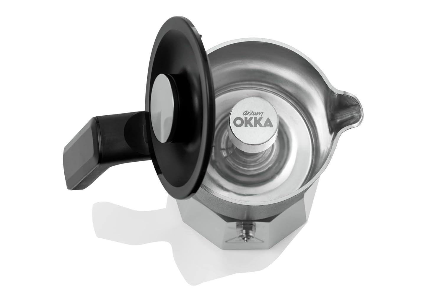 Arzum Okka Rich Moka Pot Turkish Coffee And Moka Maker, Velvetiser, Milk Frother, 5 Cups, Stainless Steel Cooking Pot, Chrome