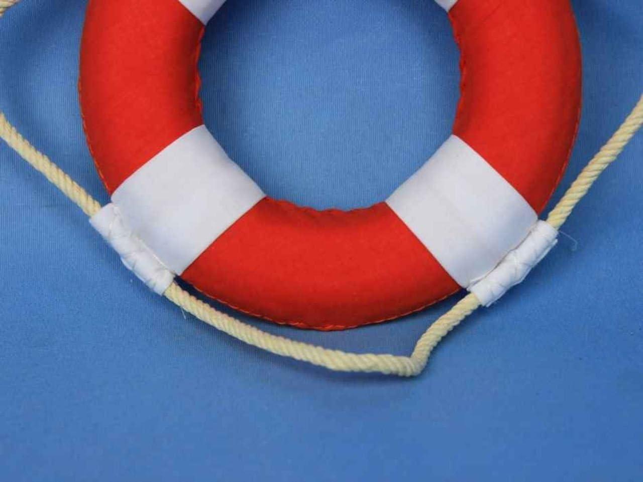 Handcrafted Decor  Vibrant Red Decorative Lifering with White Bands - 6 in.