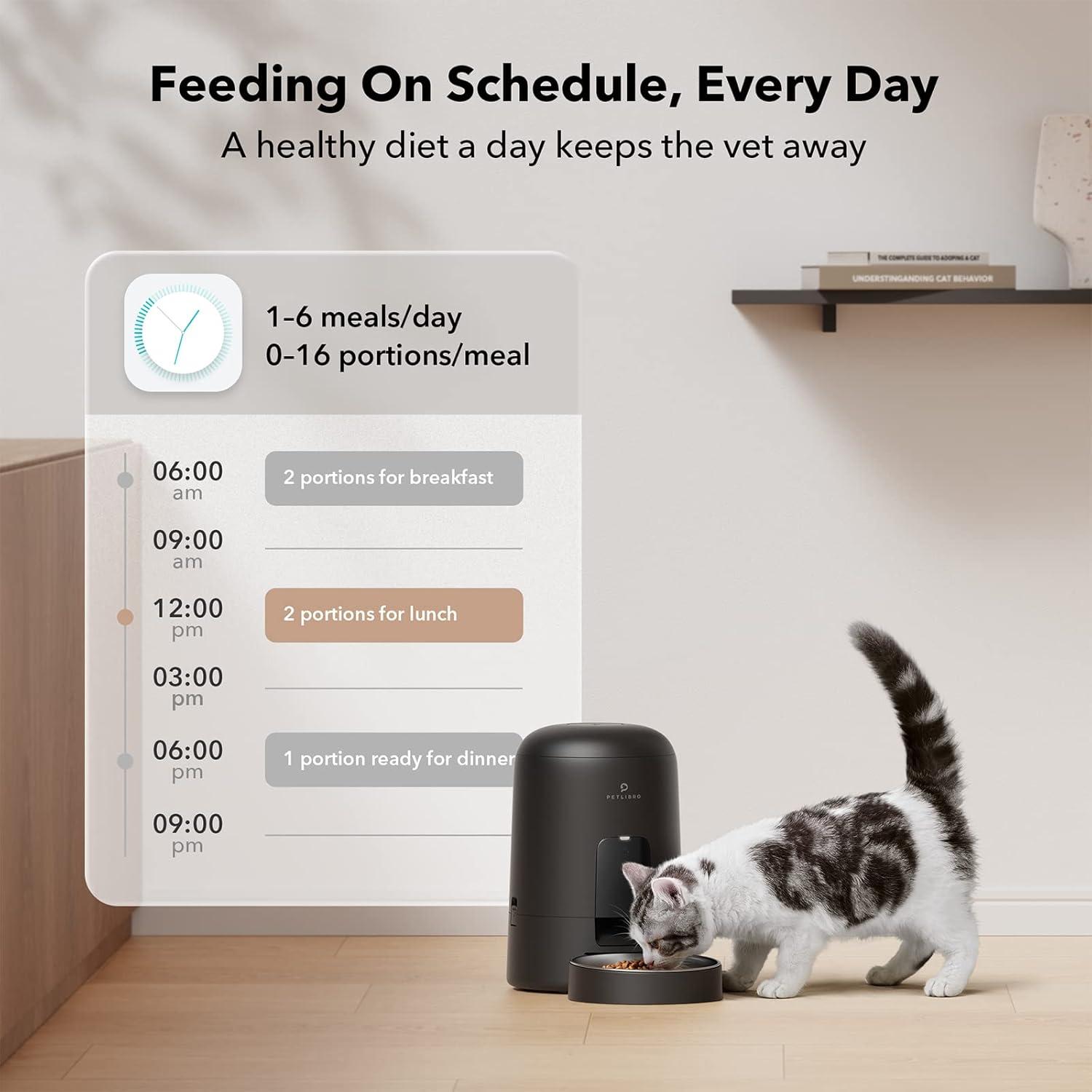 Black Automatic Pet Feeder with 180-Day Battery Life