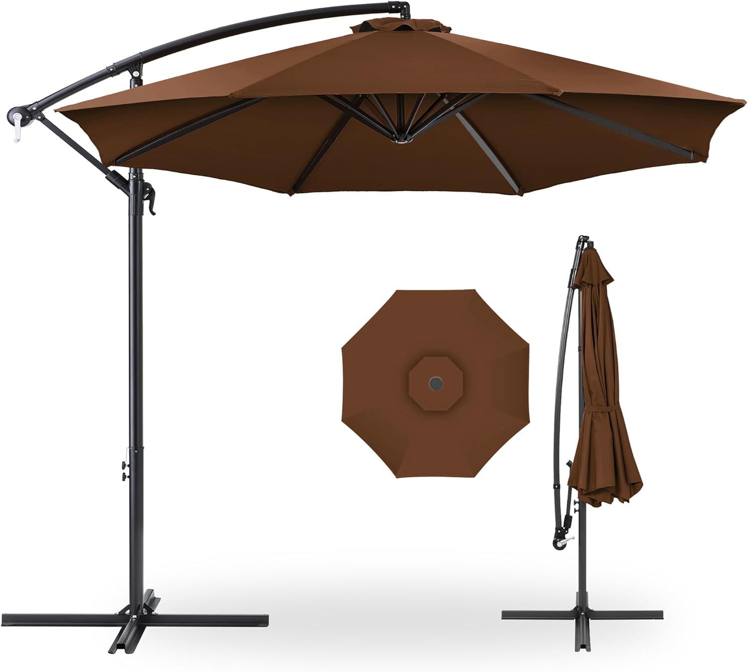 Best Choice Products 10ft Offset Hanging Outdoor Market Patio Umbrella w/ Easy Tilt Adjustment - Brown