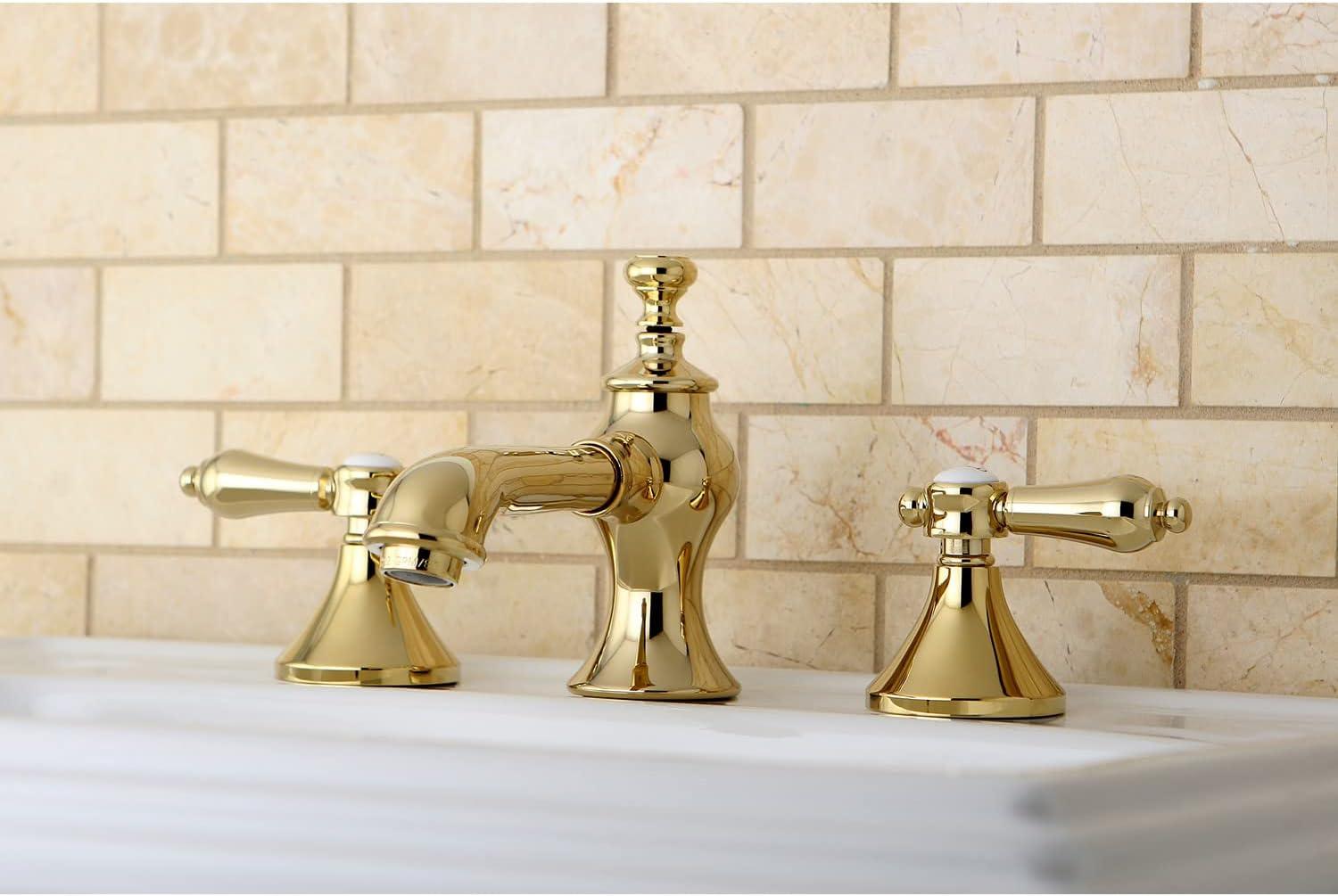 Kingston Brass Heirloom Two-Handle 3-Hole Deck Mount Widespread Bathroom Faucet with Brass Pop-Up Drain