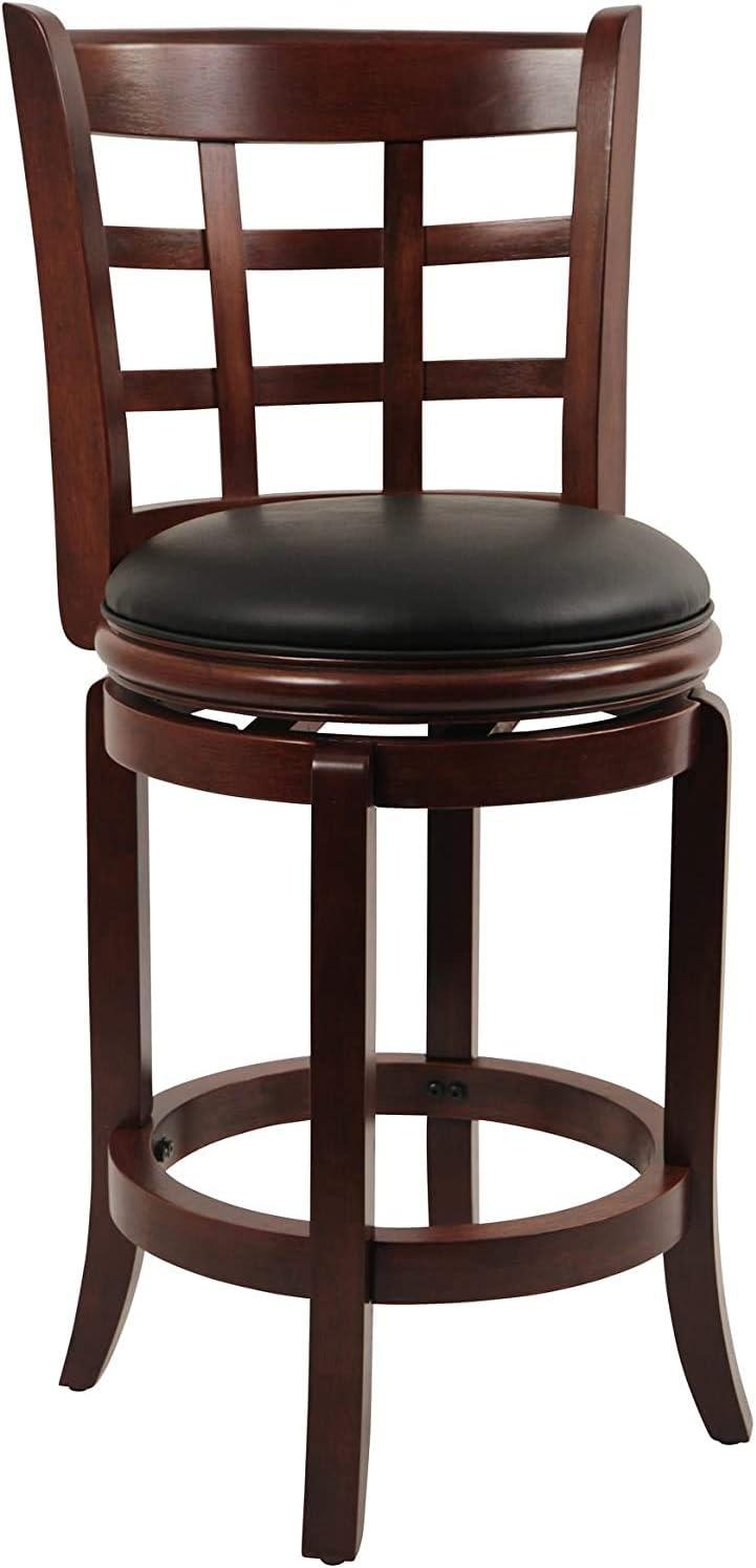 Kyoto 24" High Back Swivel Counter Stool in Cherry with Black Leather