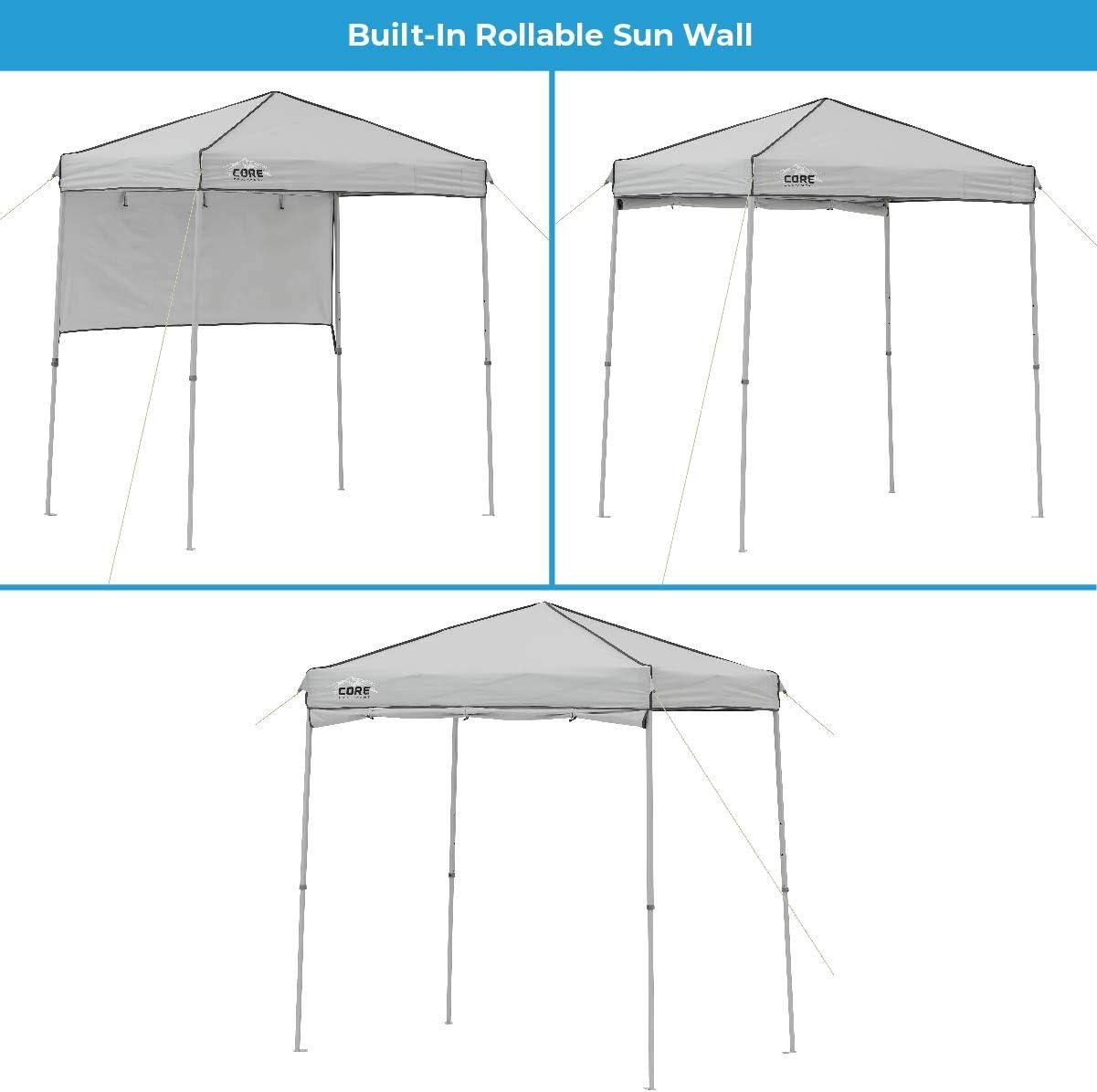 Core 6 x 4 Ft Pop Up Instant Tent Canopy w/ Adjustable Half Sun Shade, Gray