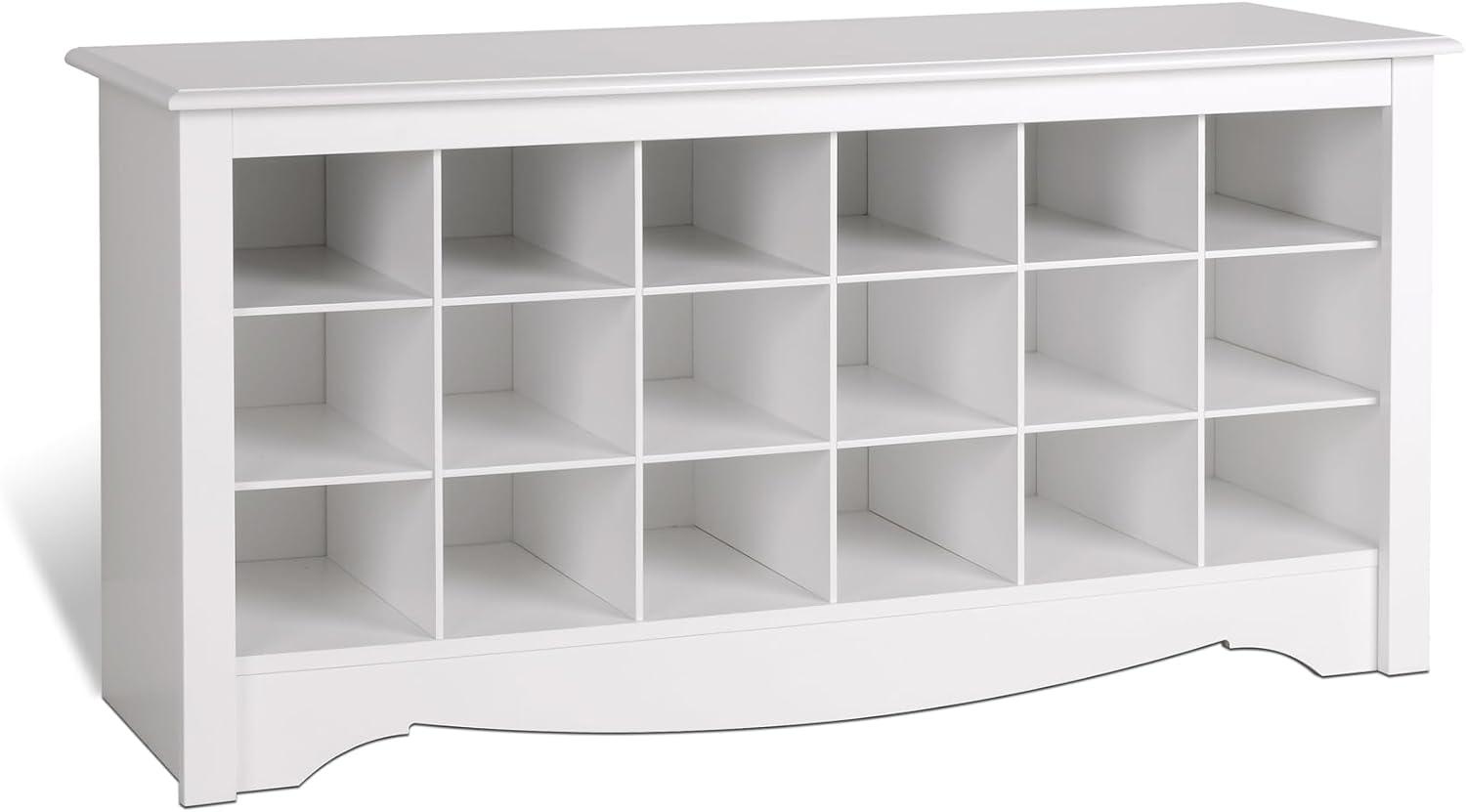Versatile White Shoe Storage Bench with 18 Cubbies