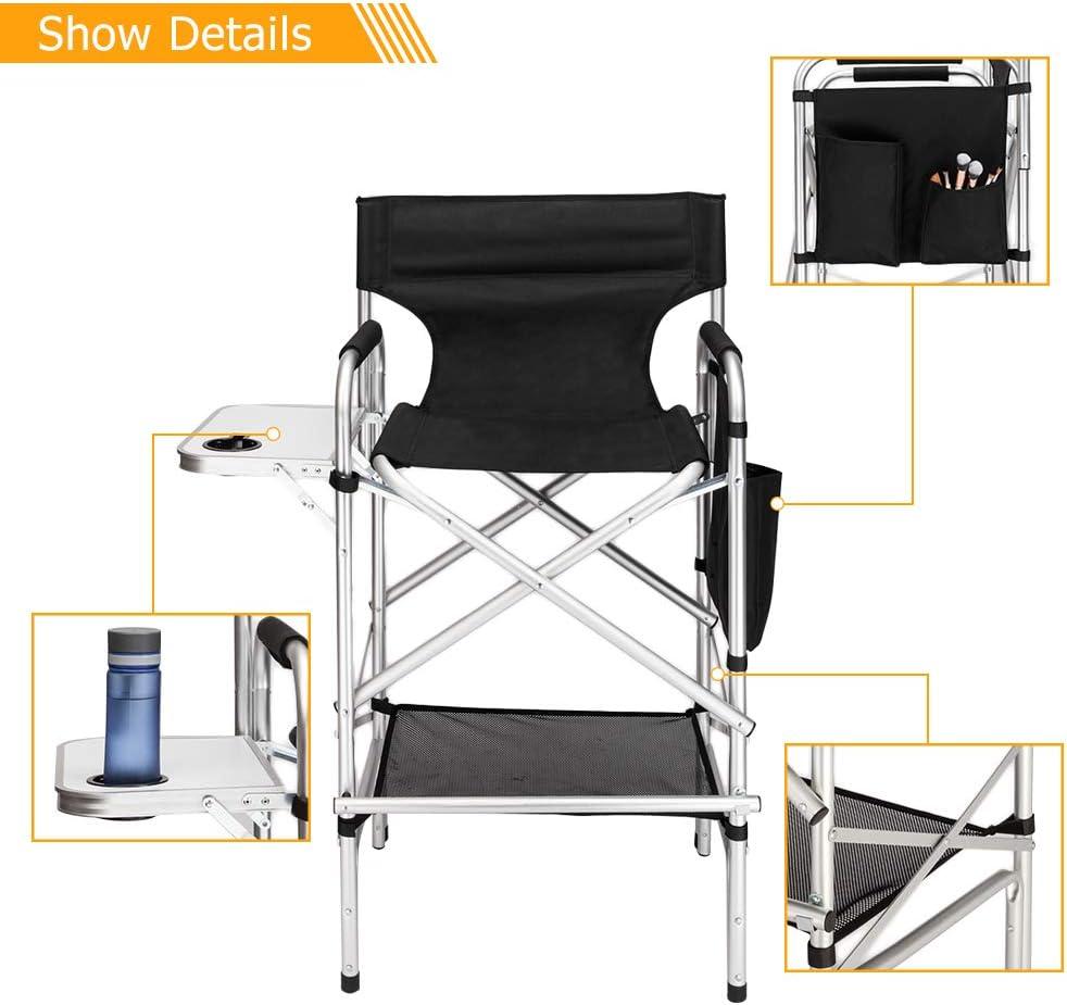 Black Tall Folding Directors Chair with Aluminum Frame and Storage Bag