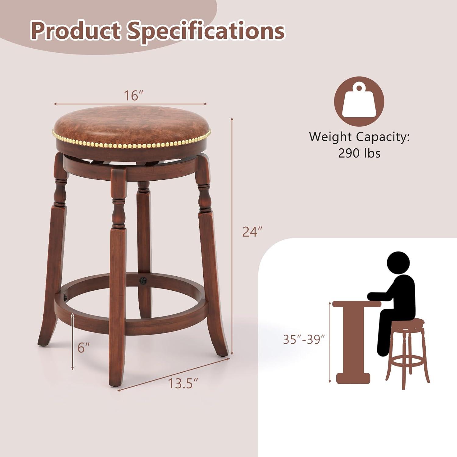 Kadyn Bar Stools, Barstools, Counter Stools, Island Stools, Bar Chairs,24 Inch Swivel Bar Stool Set of 2 with Upholstered Seat and Rubber Wood Frame-24 inches