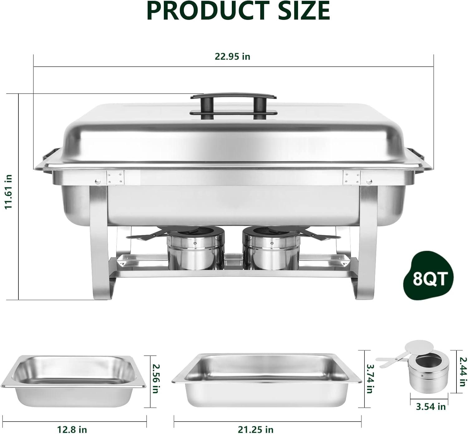 Chafing Dish Buffet Set 4 Pack, 8 QT Food Servers and Warmers Stainless Steel Chafer with Water Pan for Weddings, Parties, Banquets, and Catering