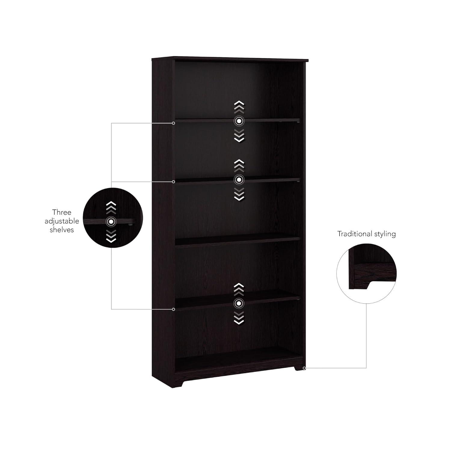 Bowery Hill 5 Shelf Bookcase in Espresso Oak