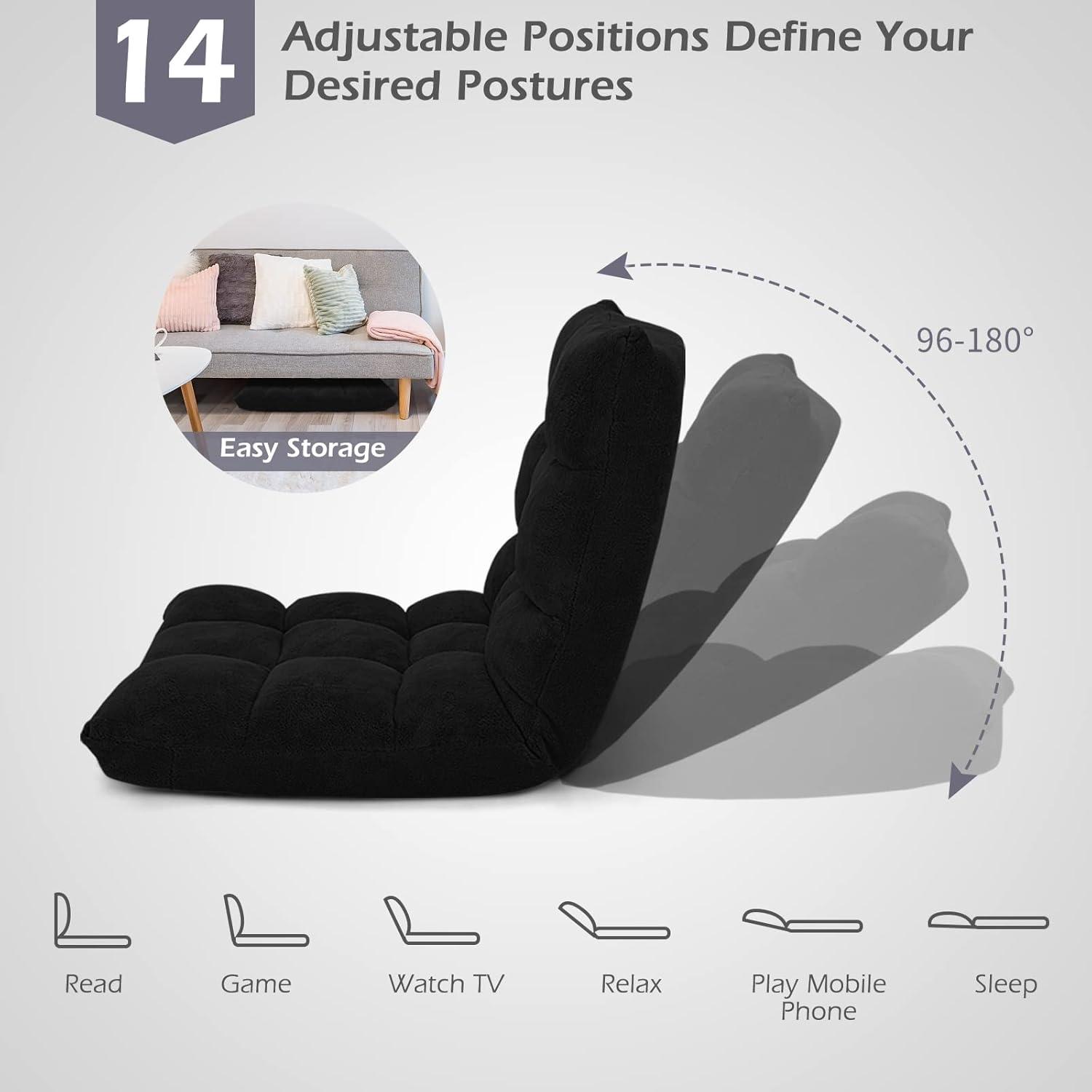 JYHOME Floor Chair  14-Position Adjustable Floor Chair with Back Support  Folding Padded Gaming Sofa Chair for Reading  Gaming  Meditation  Living Room Lazy Lounge Chair  Floor Video Gami