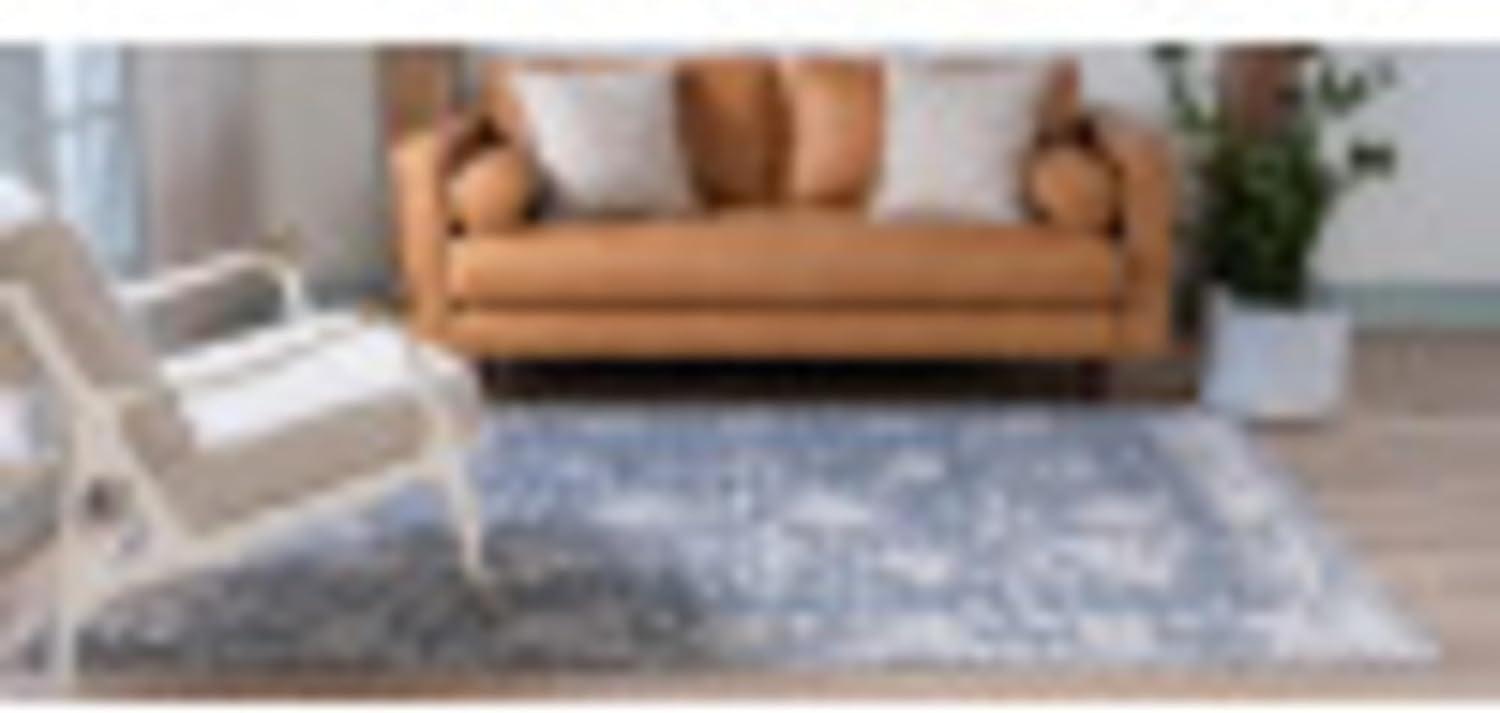 Unique Loom Portland Collection Bohemian Vintage Inspired Tone-on-Tone Design Area Rug (8' 0 x 10' 0 Rectangular, Blue/ Ivory)