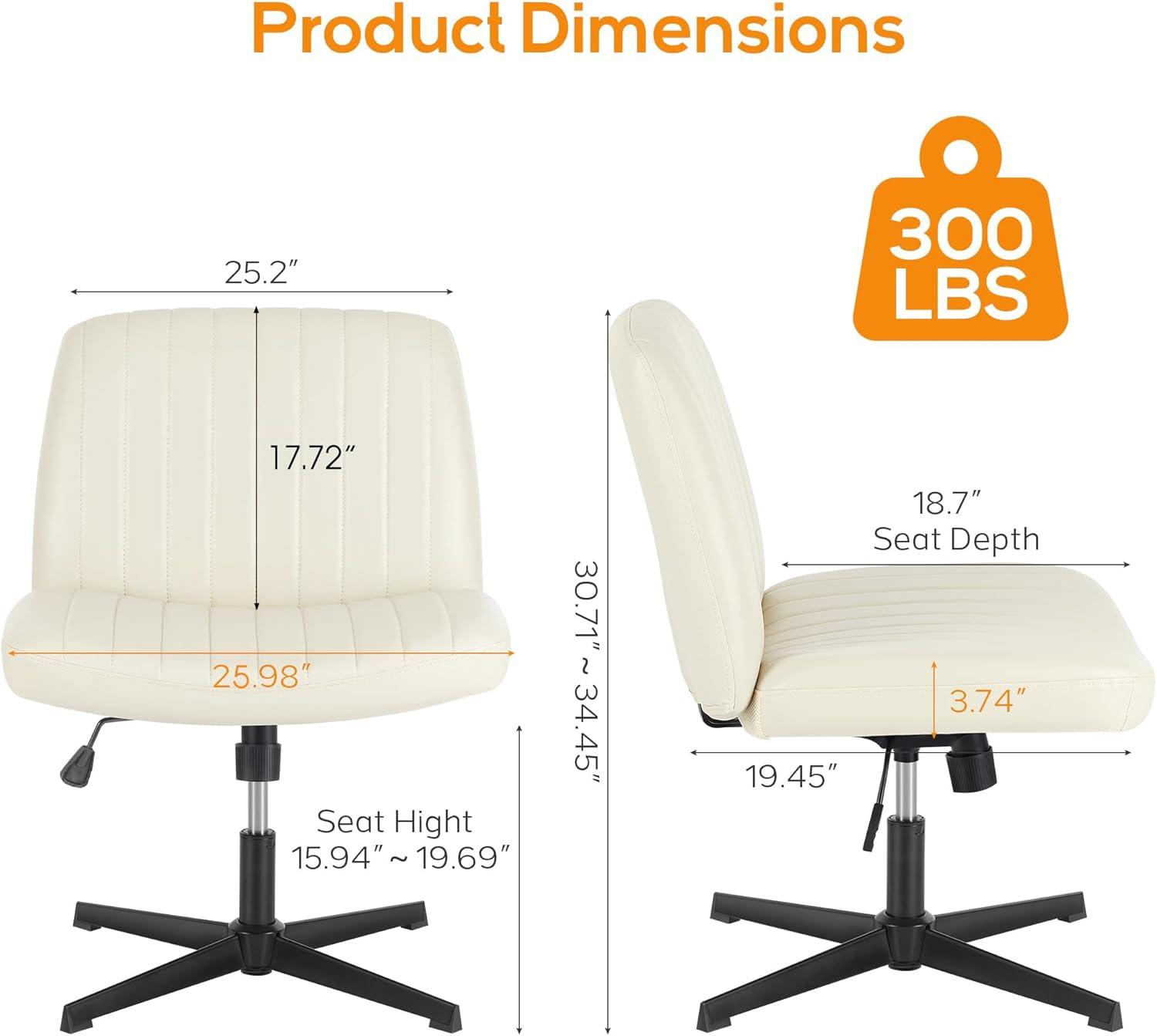 Criss Cross Chair, Cross Legged Office Chair, Wide Comfort Desk Chair, No Wheels Armless Computer Task Chair, Swivel Leather Vanity Home Chair, Height Adjustable