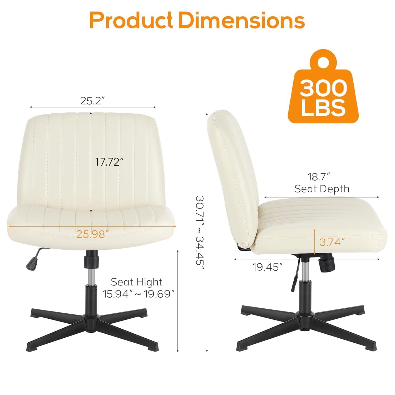 Criss Cross Chair, Cross Legged Office Chair, Wide Comfort Desk Chair, No Wheels Armless Computer Task Chair, Swivel Leather Vanity Home Chair, Height Adjustable
