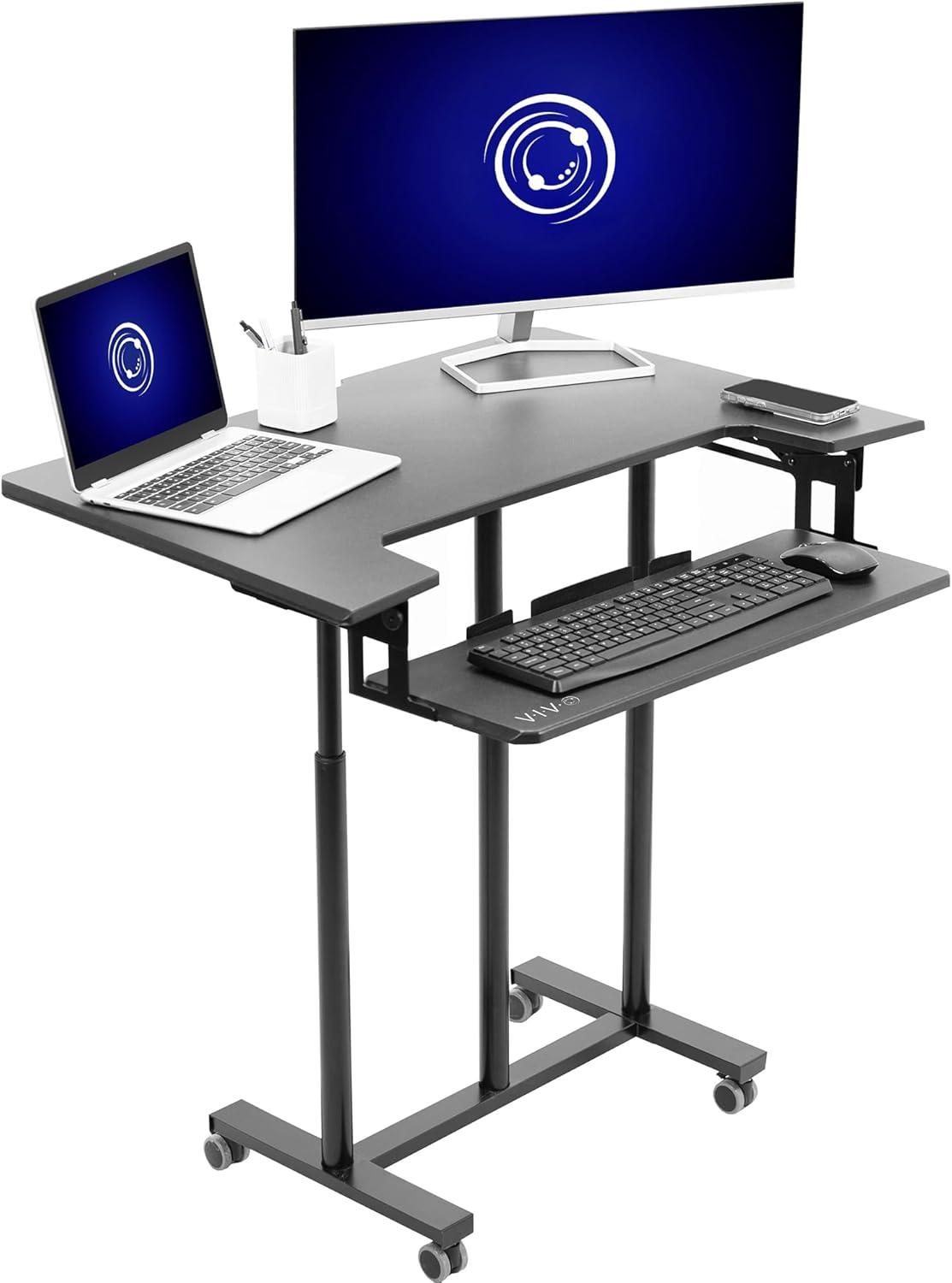 VIVO Mobile Height Adjustable Stand Up Desk Cart with Sliding Keyboard Tray