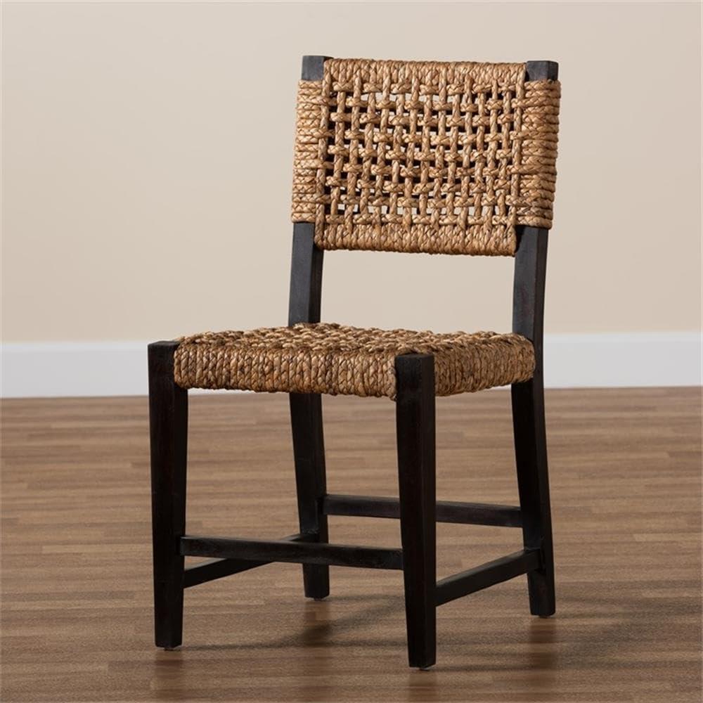 bali & pari Alise Modern Bohemian Dark Brown Mahogany Wood and Seagrass Dining Chair