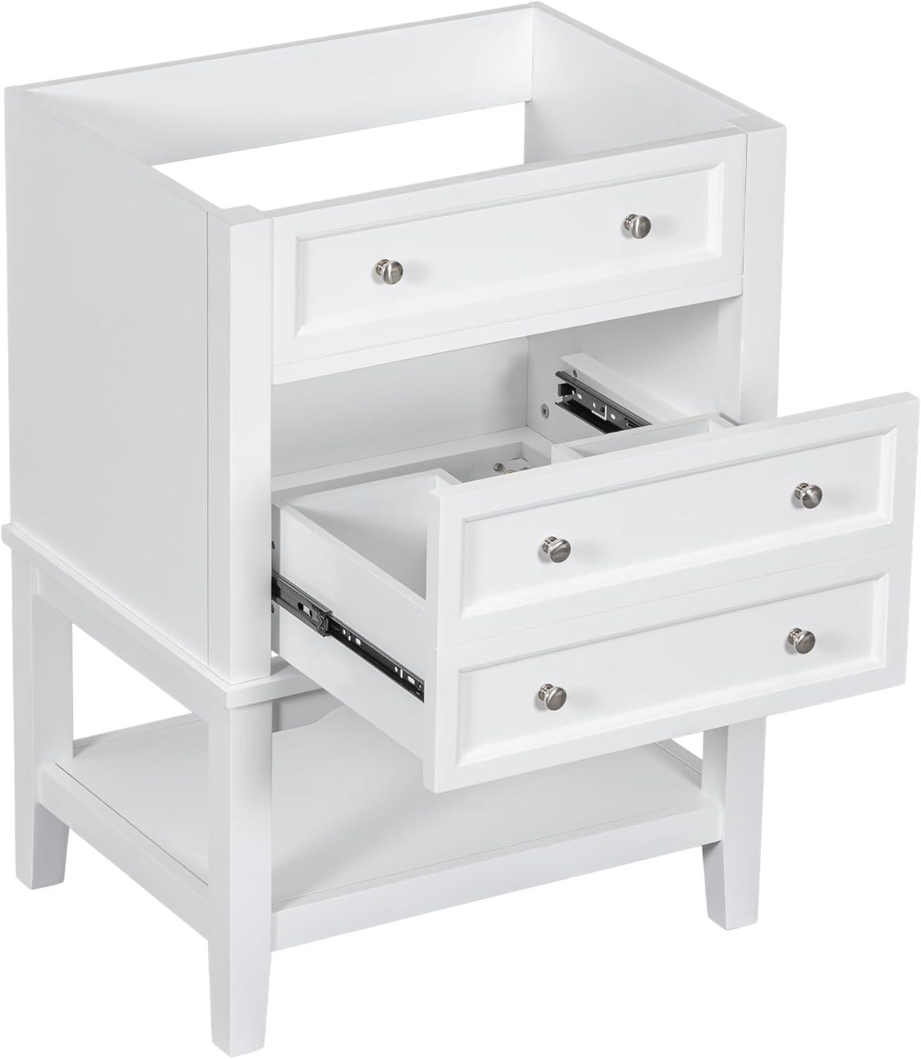 Seetaras 24" Bathroom Vanity with Drawer Open Shelf,Bathroom Storage Cabinet Without Sink, Base Only, Solid Wood Frame, White