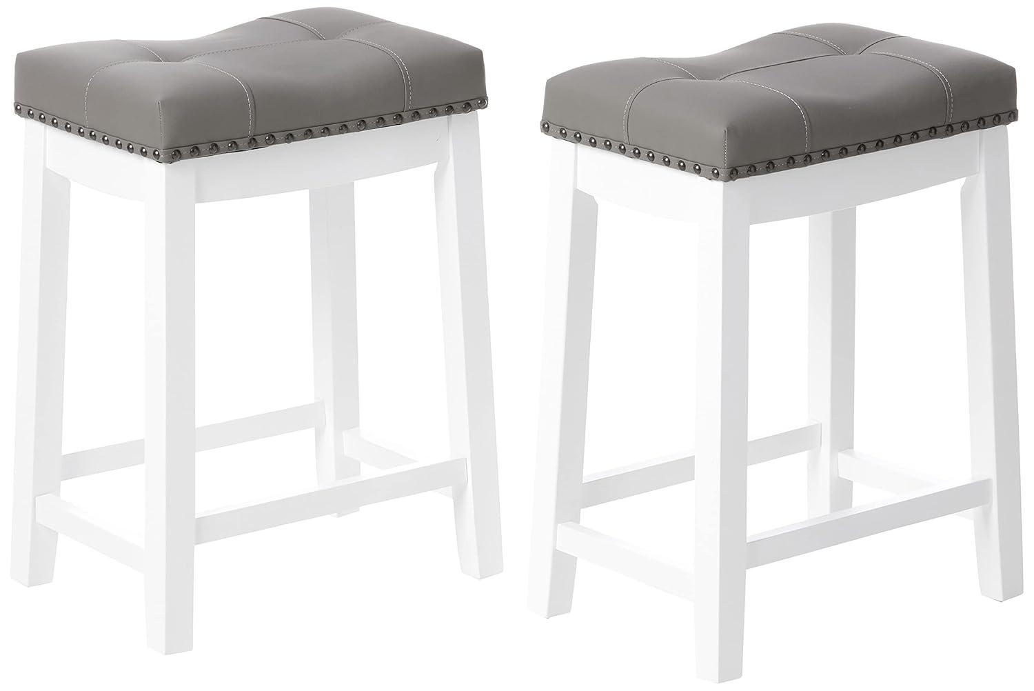 Angel Line Cambridge 24" Padded Saddle Stool, White w/ Gray Cushion, Set of 2
