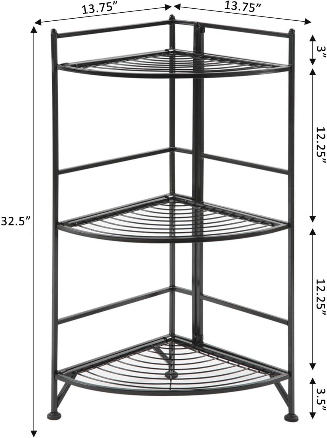 Convenience Concepts 3-Tier Corner Folding Metal Corner Shelf, Black