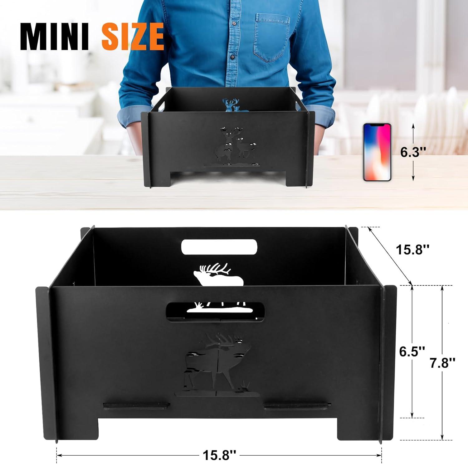 Portable Plug Fire Pit, 15.8 Inch Collapsible Firepits for Outside Wood Burning, Folding Outdoor Indoor Accessories for BBQ Camping Travel or Picnic, Foldable Fire Pits Bonfire of Backyard Patio