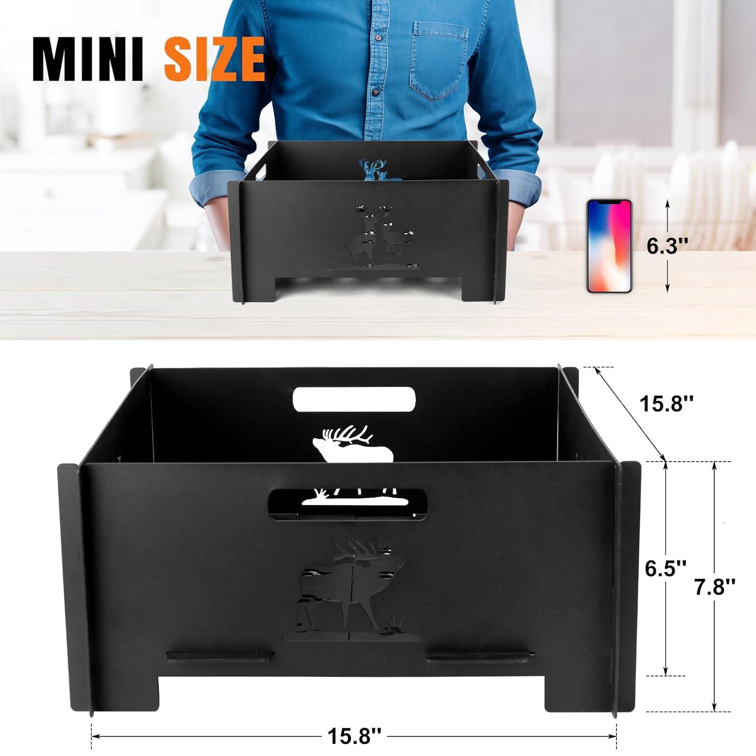 Portable Plug Fire Pit, 15.8 Inch Collapsible Firepits for Outside Wood Burning, Folding Outdoor Indoor Accessories for BBQ Camping Travel or Picnic, Foldable Fire Pits Bonfire of Backyard Patio