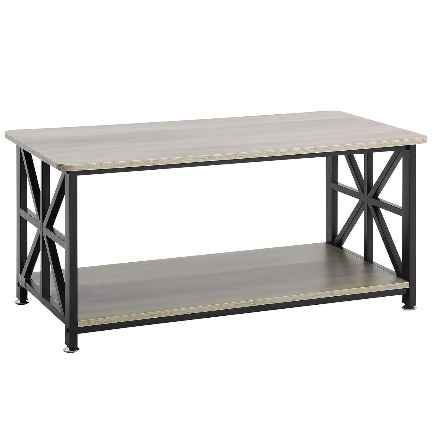 VEVOR 40" Farmhouse Coffee Table, Rectangle Coffee Table with Open Storage Compartment, Wooden Rustic Cocktail Table for Living Room, Bedroom, Apartment, Studio, Brown & Black