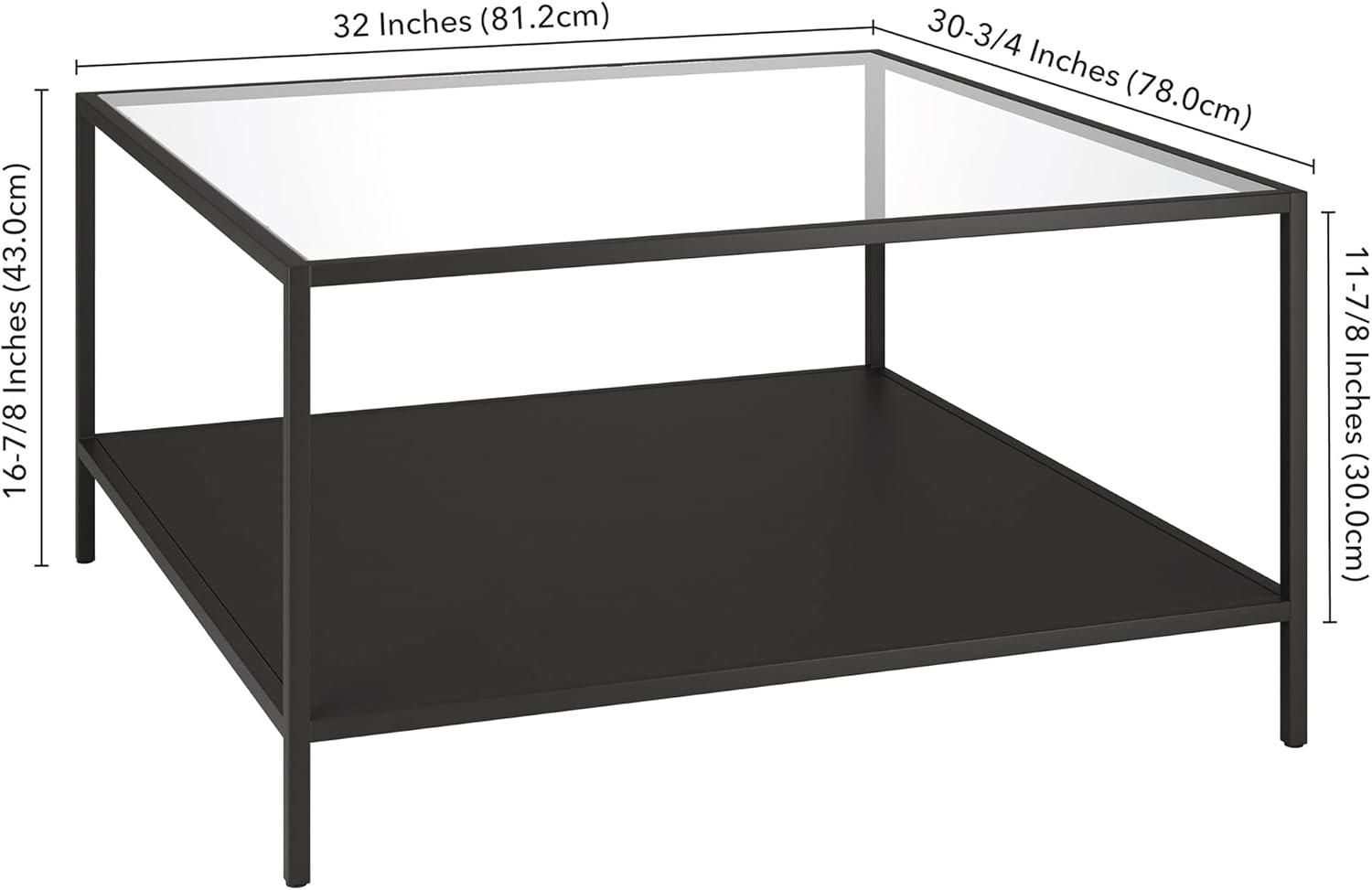 Evelyn&Zoe Sivil Square 32" Wide Coffee Table with Metal Shelf, Blackened Bronze