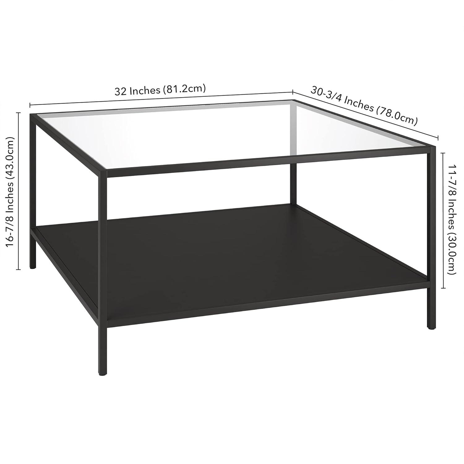 Evelyn&Zoe Sivil Square 32" Wide Coffee Table with Metal Shelf, Blackened Bronze