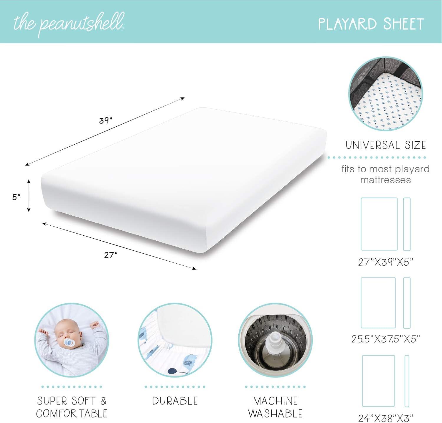 The Peanutshell Mini Crib Sheet Set - 3 Pack - Multiuse for Pack & Play, Playard, Playpen, Mini Crib - Green Safari Animals